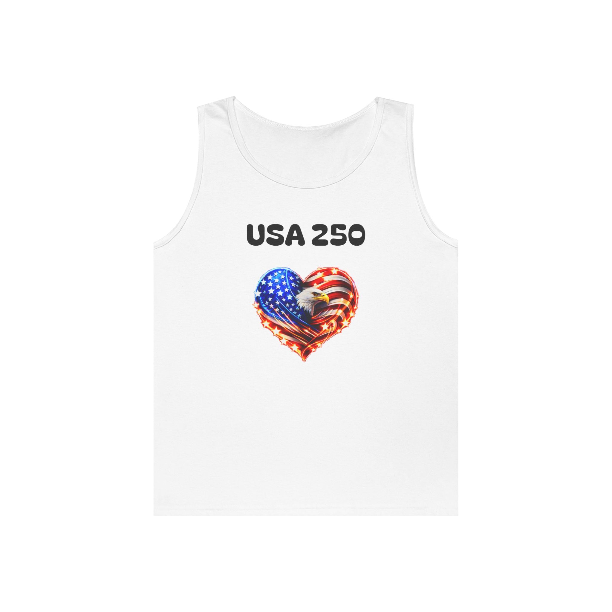 USA 250 Heart Tank Top — Patriotic American Flag Sleeveless Shirt