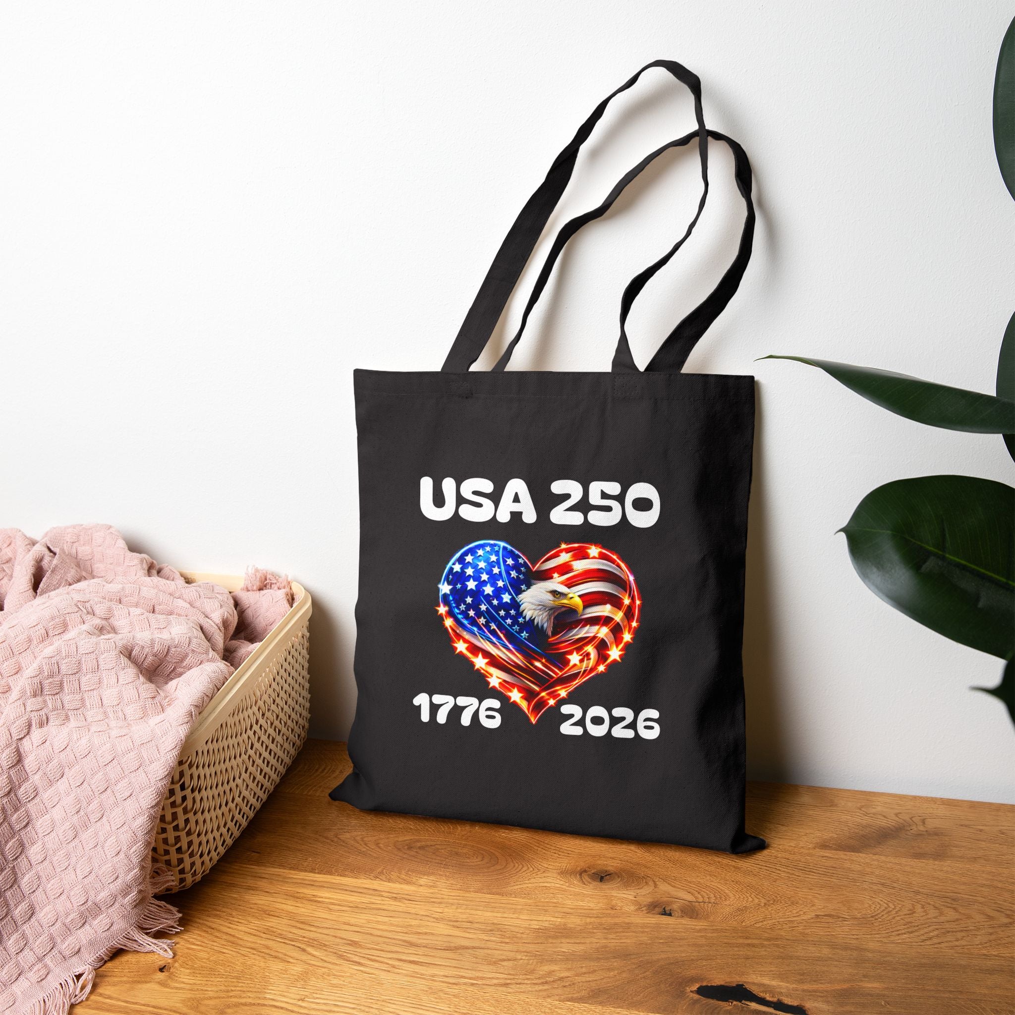 USA 250 Patriotic Tote Bag – 1776–2026 American Eagle Heart Canvas Tote | America 250 Anniversary Bag