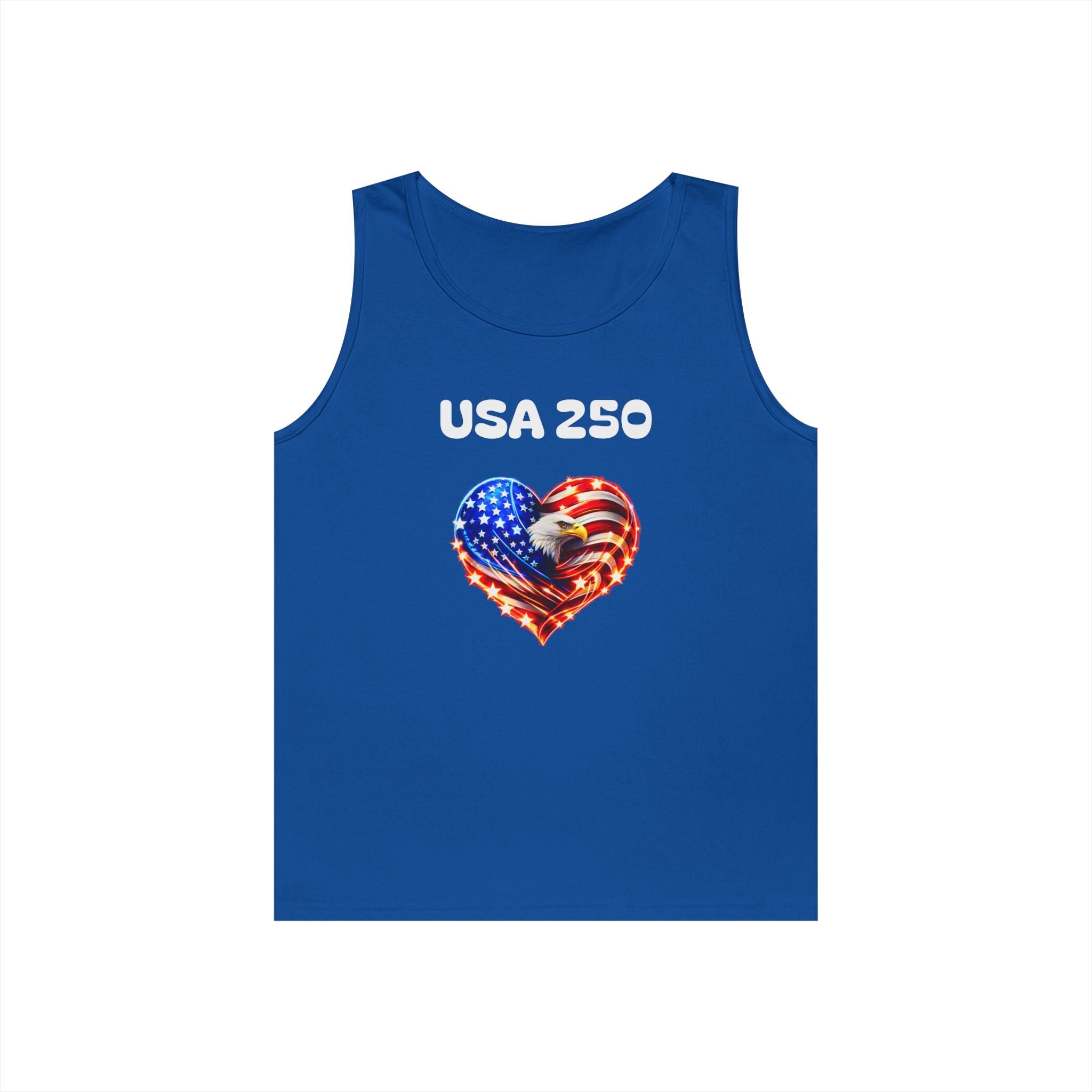 USA 250 Heart Tank Top — Patriotic American Flag Sleeveless Shirt