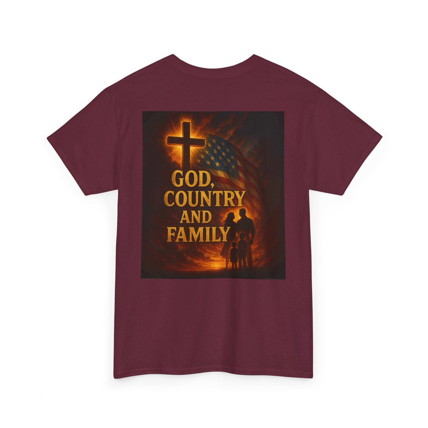 Patriotic Unisex Heavy Cotton Tee - God Country Family, Independence Day Shirt, Veteran Gift, Family Gathering Tee, Fourth of July Clothing
