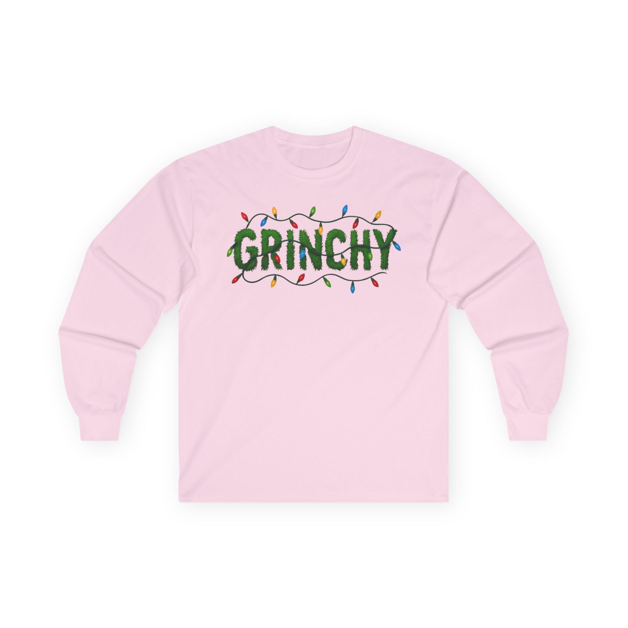 Grinchy Christmas Long Sleeve Tee — Holiday Lights Graphic