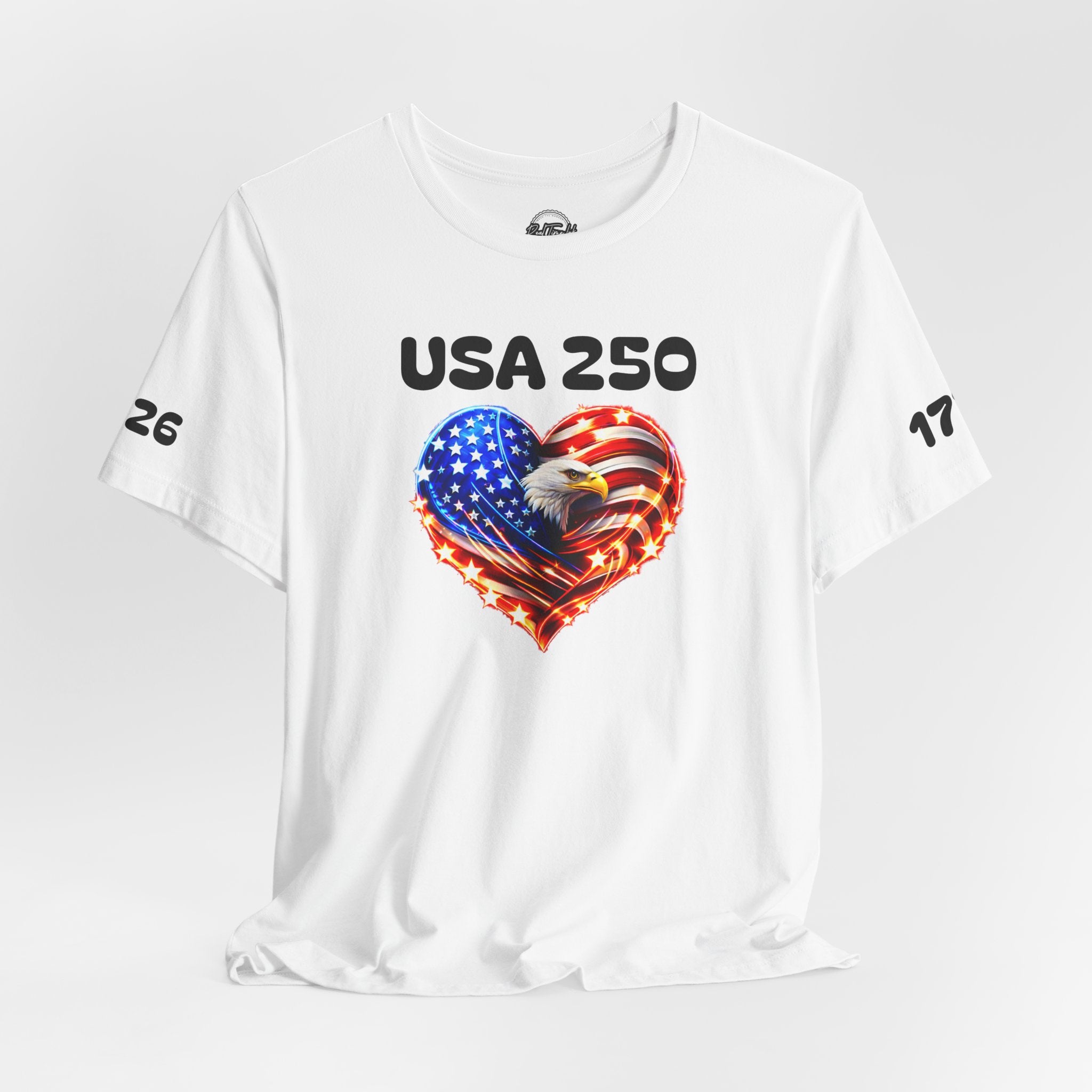USA 250 Heart Flag T-Shirt — Patriotic Bald Eagle Tee for Independence Day