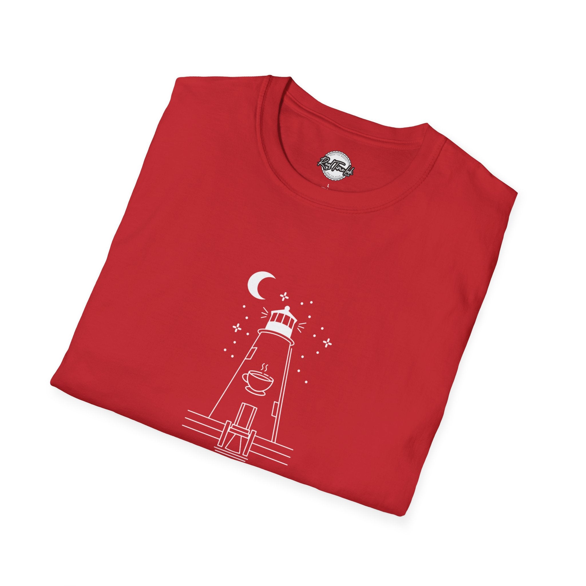 Concord Point Coffee T-Shirt — Minimalist Lighthouse Night Scene Graphic Tee