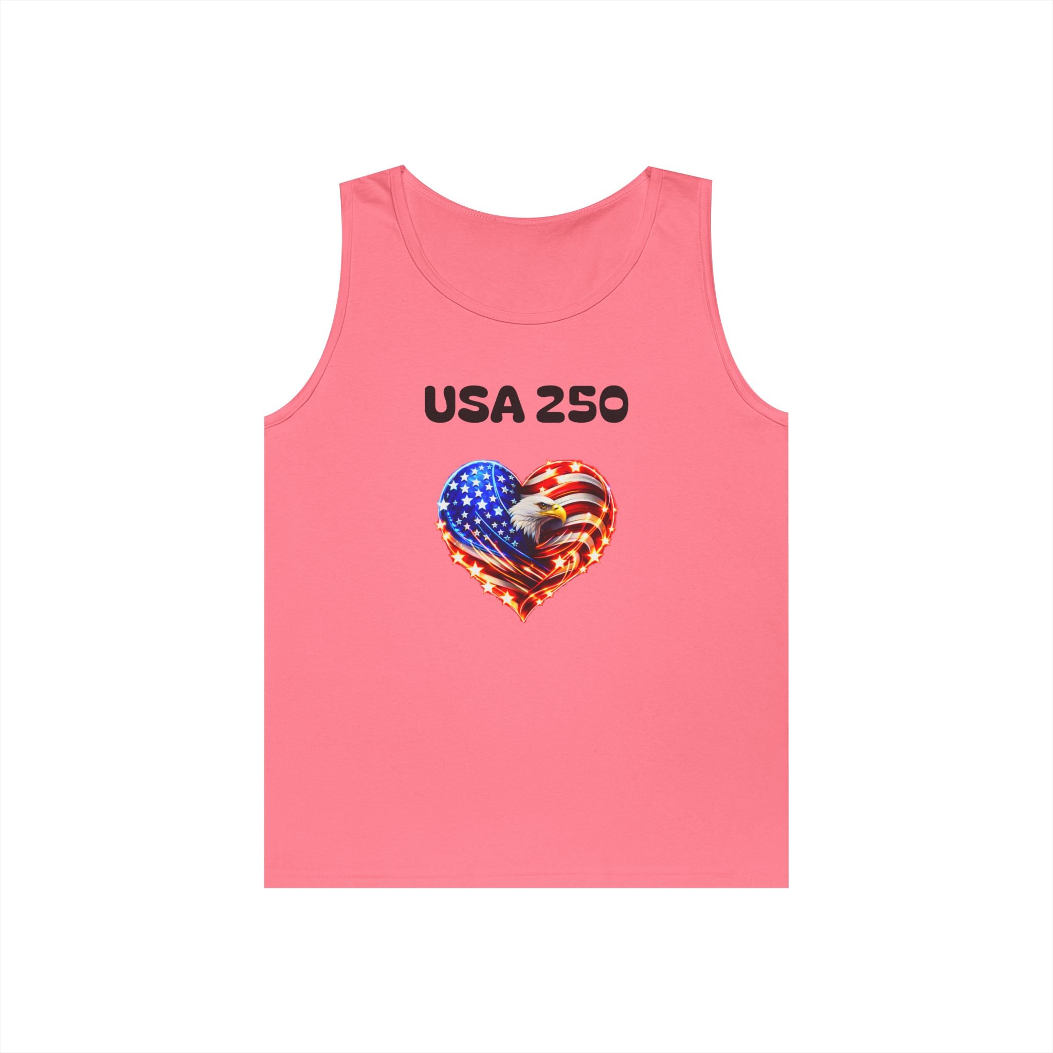 USA 250 Heart Tank Top — Patriotic American Flag Sleeveless Shirt