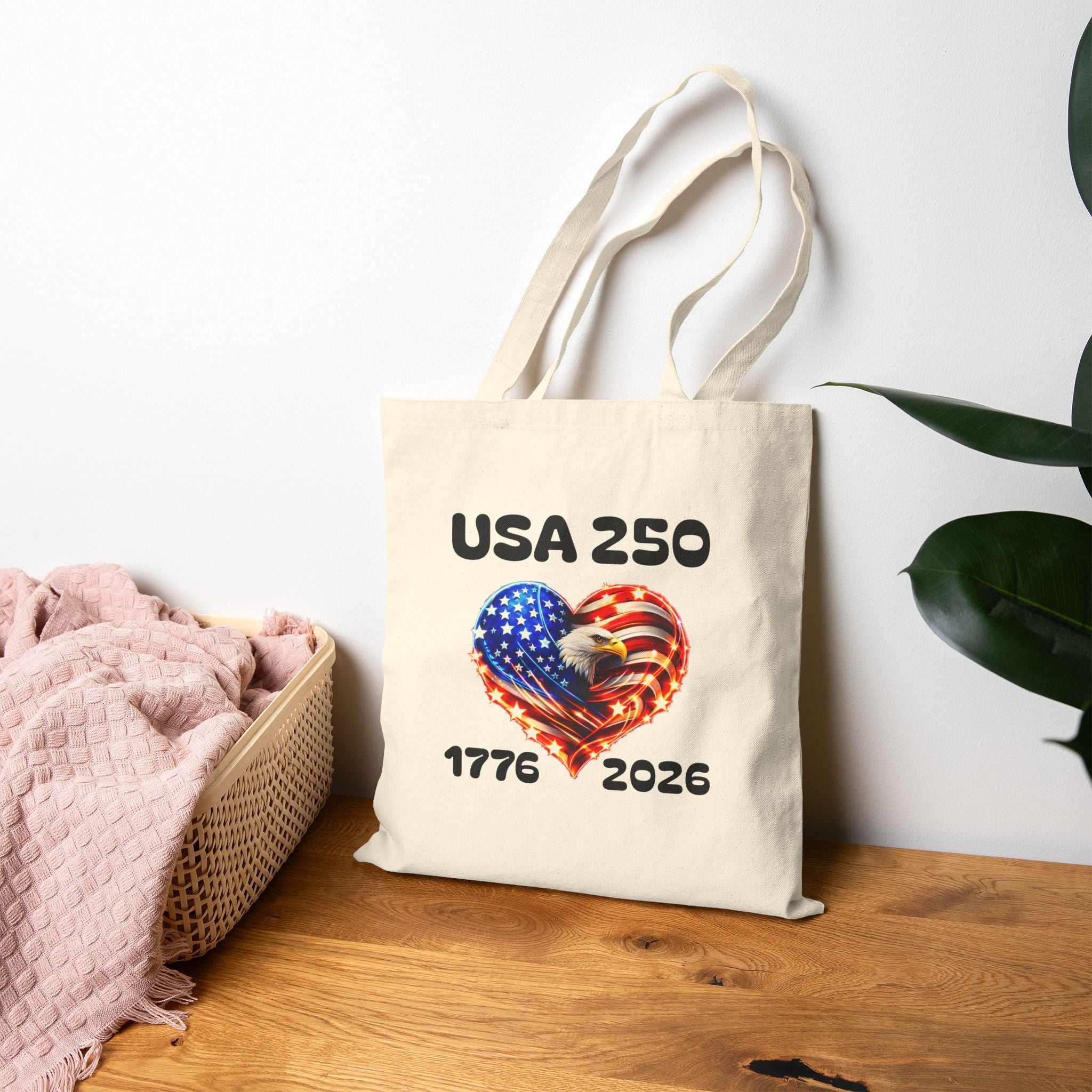 USA 250 Patriotic Tote Bag – 1776–2026 American Eagle Heart Canvas Tote | America 250 Anniversary Bag