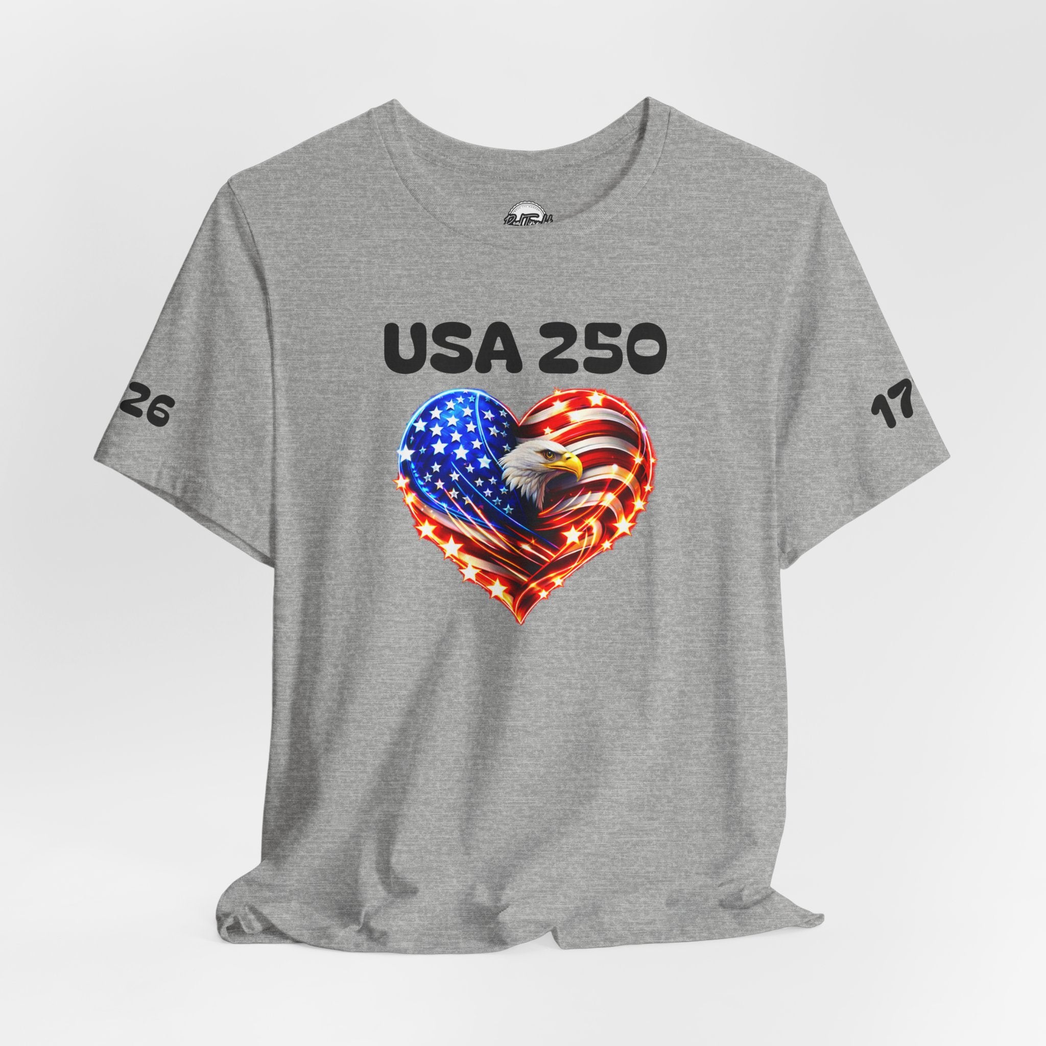 USA 250 Heart Flag T-Shirt — Patriotic Bald Eagle Tee for Independence Day