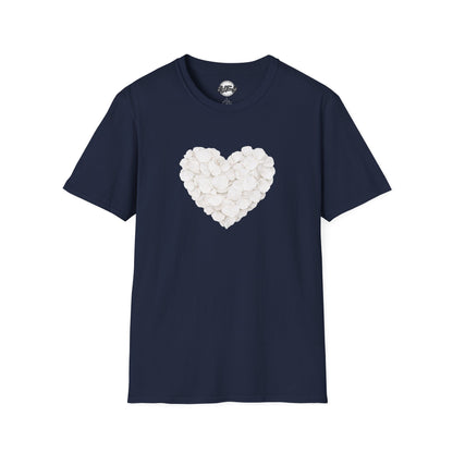 Heart of Roses Valentine's T-Shirt — White Floral Heart Graphic Tee for Women & Men