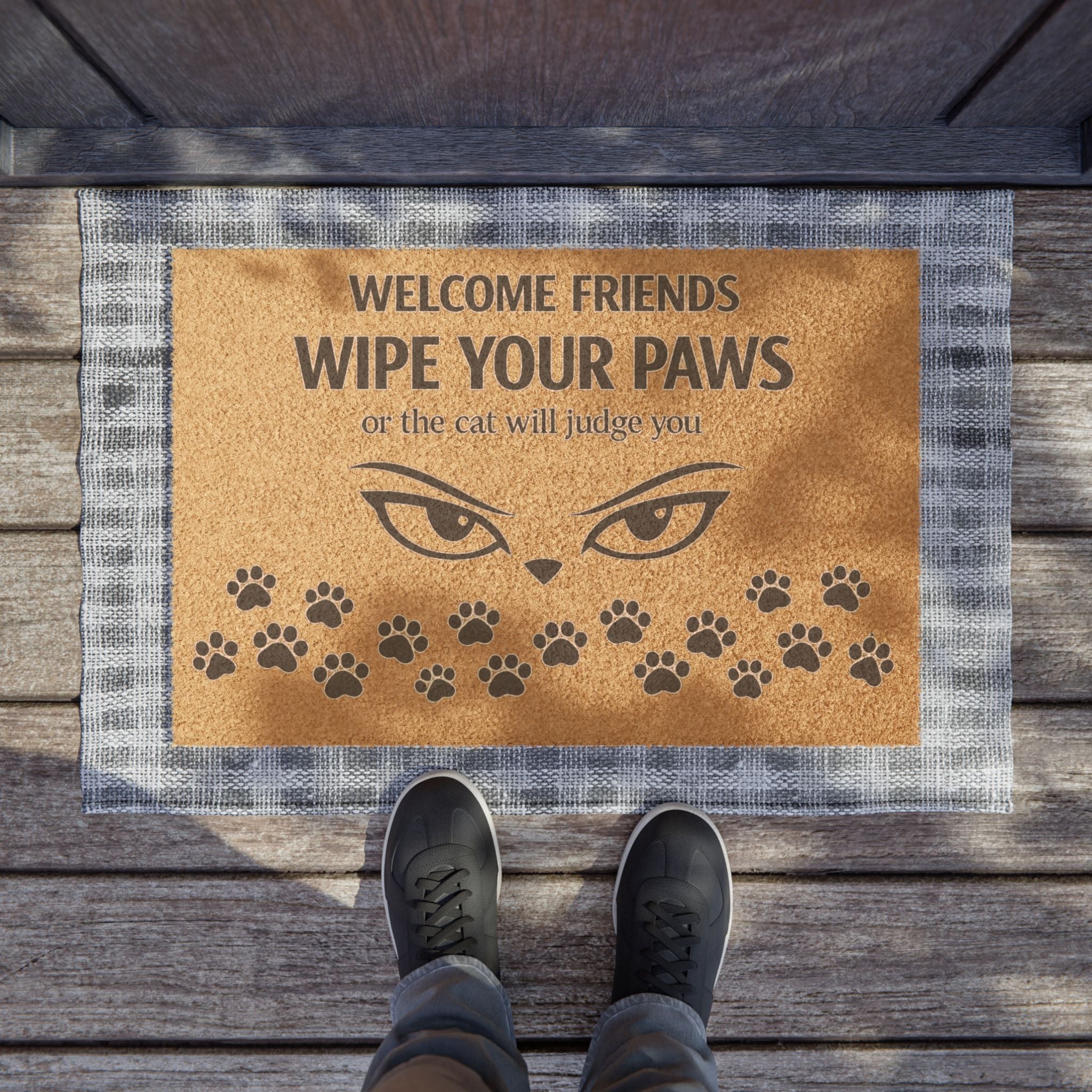 Doormat — "Welcome Friends Wipe Your Paws" Cat Paw Print Welcome Mat