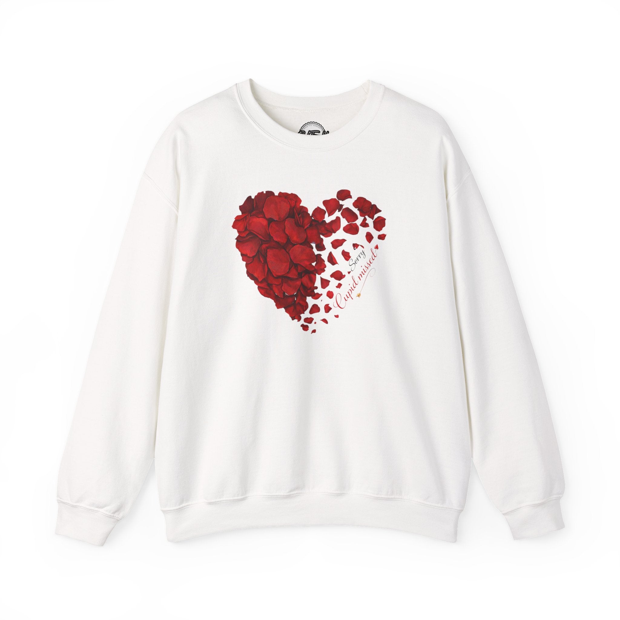 Sorry Cupid Missed Crewneck Sweatshirt — Funny Anti-Valentine Graphic Sweatshirt