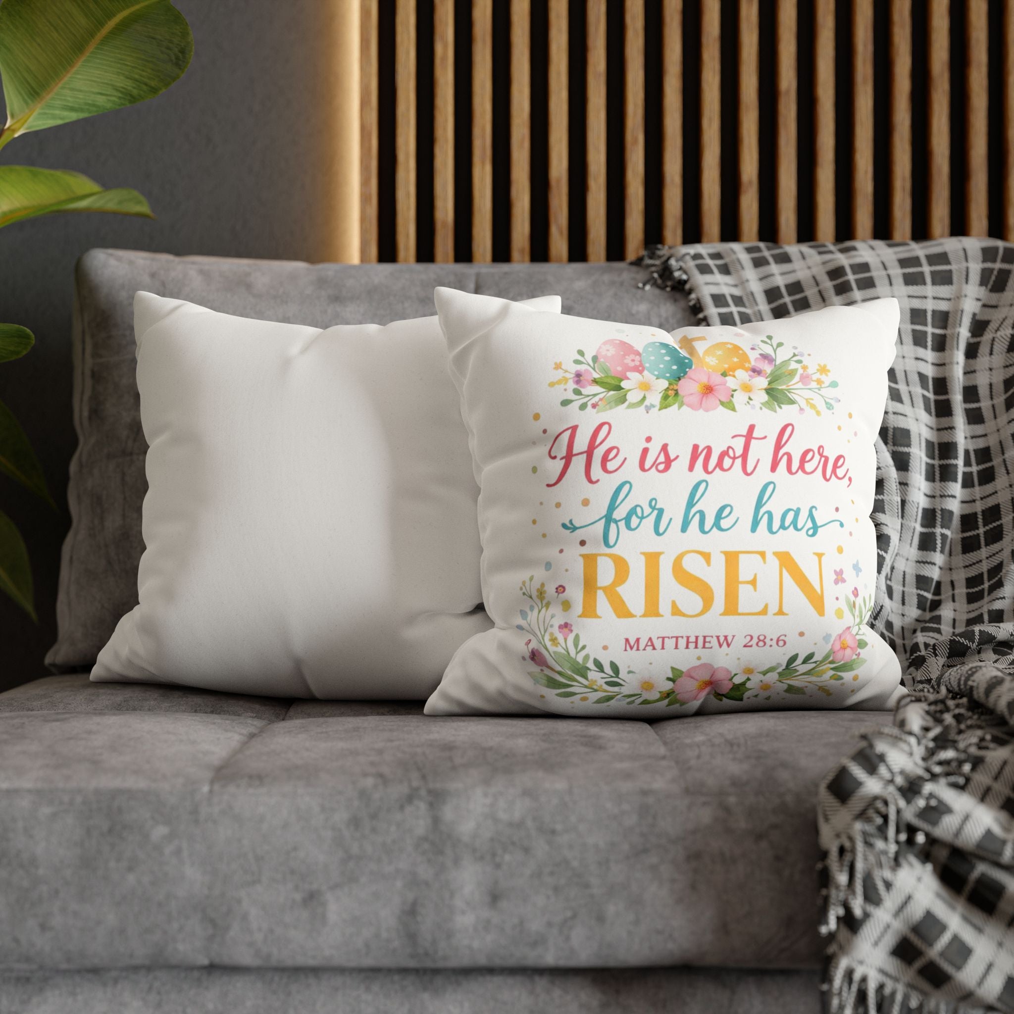 He Is Not Here for He Has Risen Pillowcase | Easter Scripture Decorative Pillow