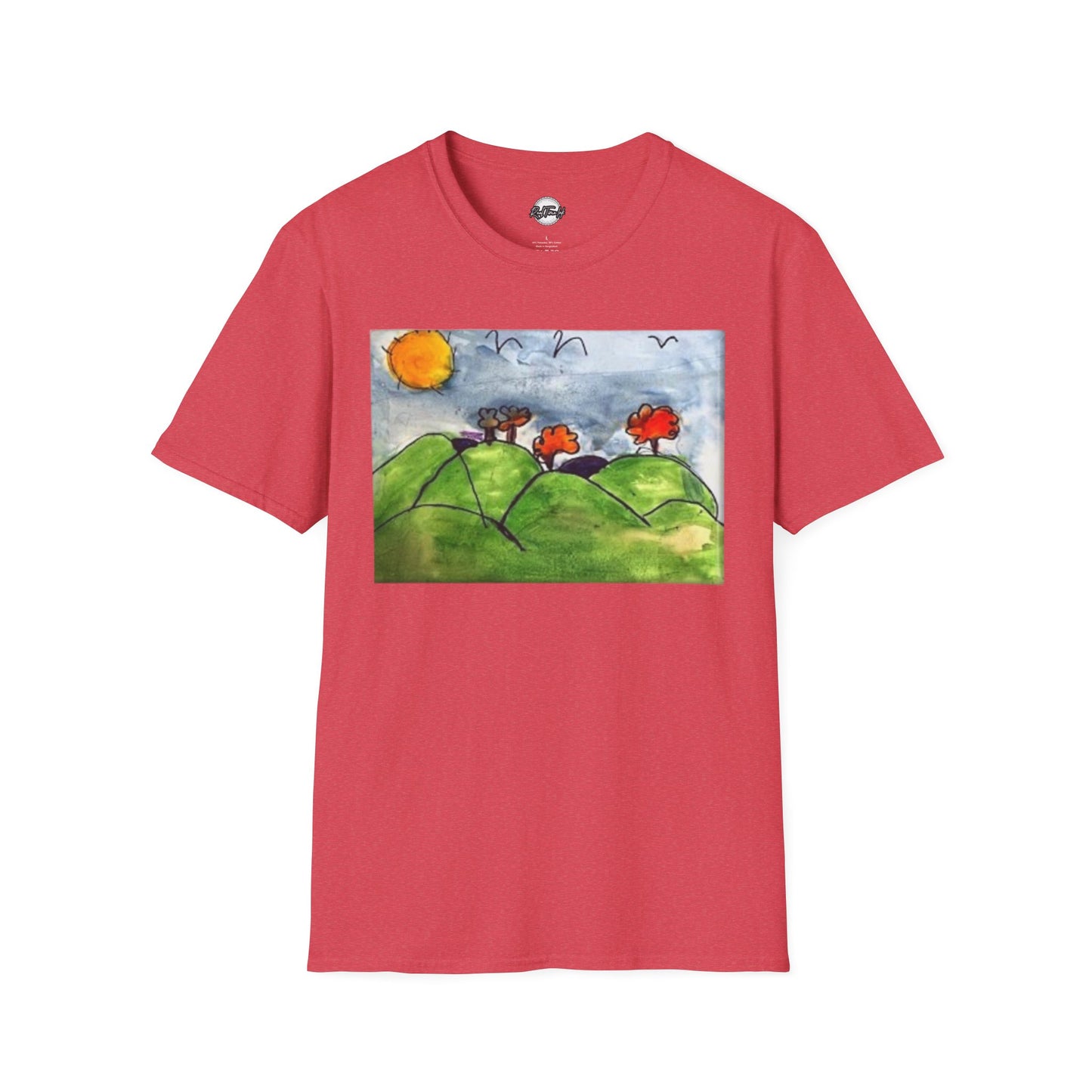 Artistic Nature Unisex Softstyle T-Shirt - Colorful Scenic Design kid art