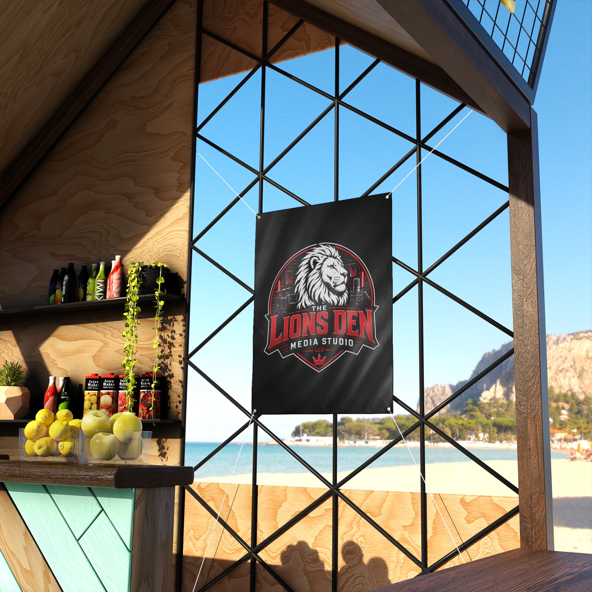 The Lions Den Media Studio Matte Banner