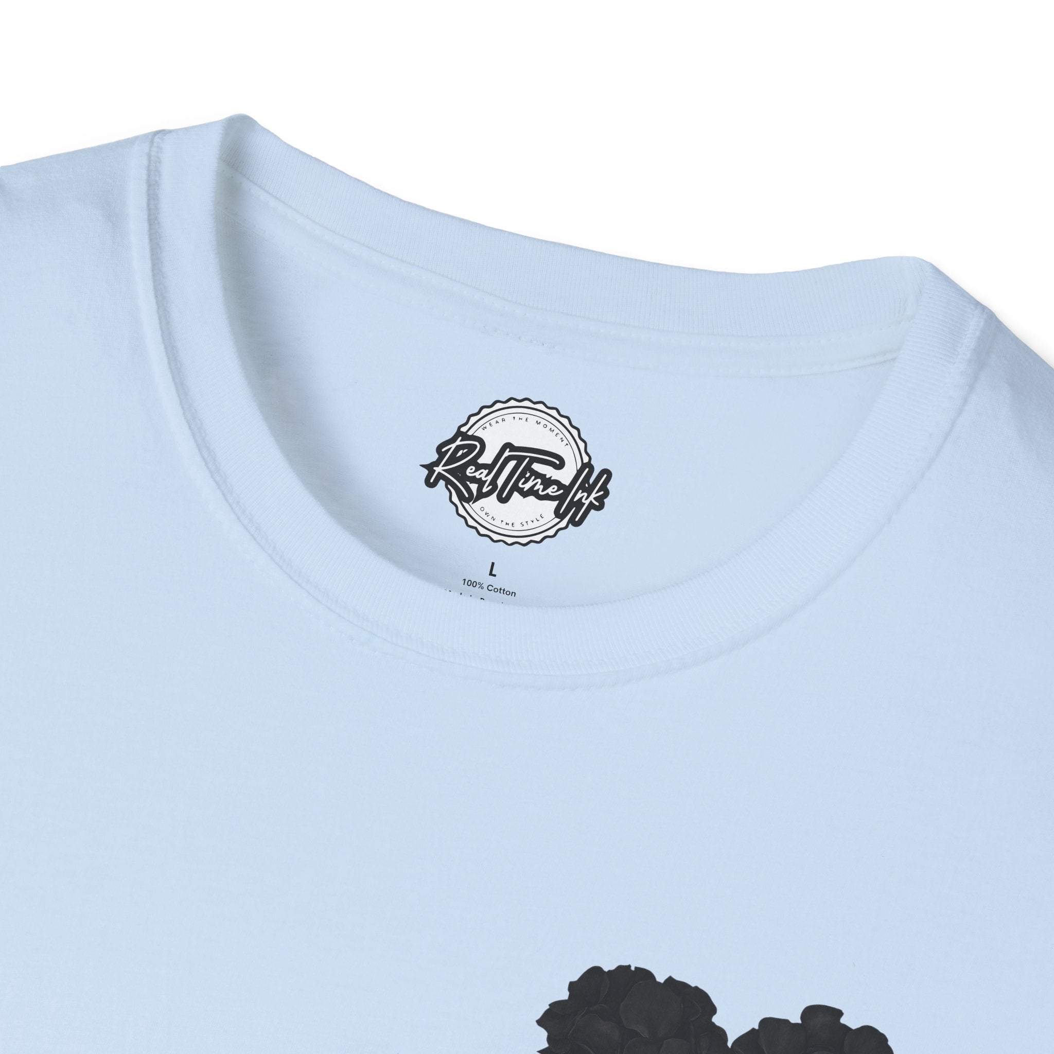 Black Rose Petal Heart T-Shirt — Minimal Floral Heart Tee for Valentine's & Everyday