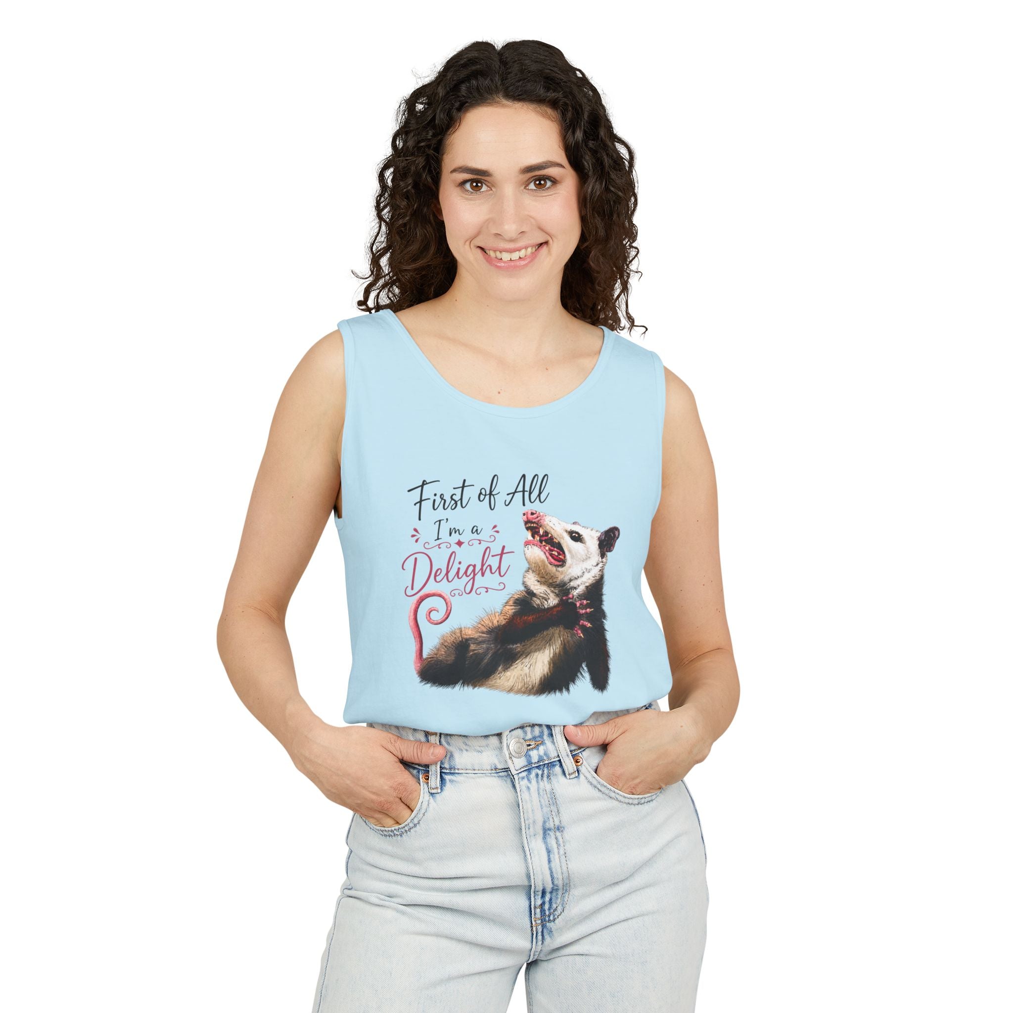 Possum Tank Top - “First of All I’m a Delight” Cute Possum Graphic Tank