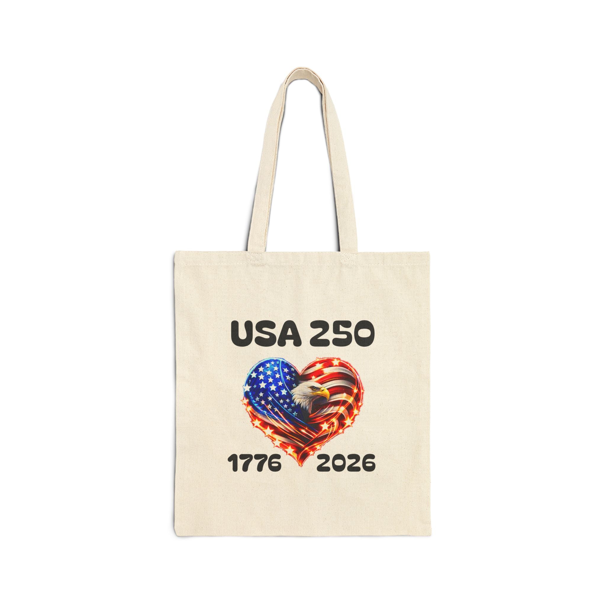 USA 250 Patriotic Tote Bag – 1776–2026 American Eagle Heart Canvas Tote | America 250 Anniversary Bag