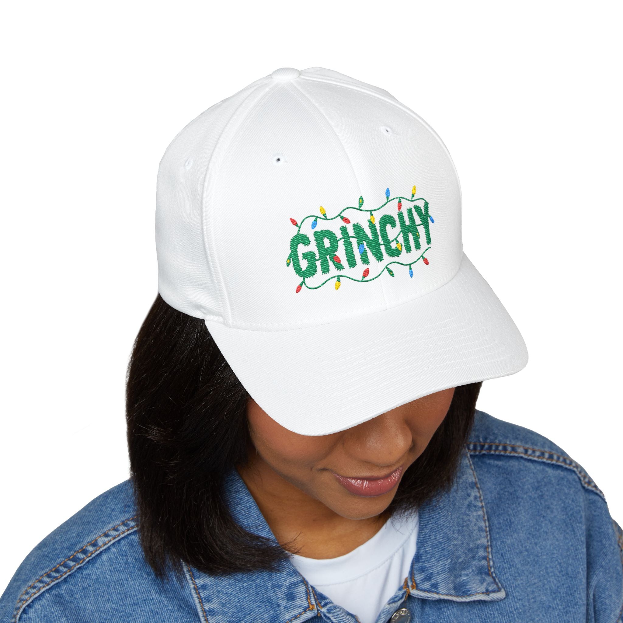 Grinchy Embroidered Christmas Cap — Holiday Light Design