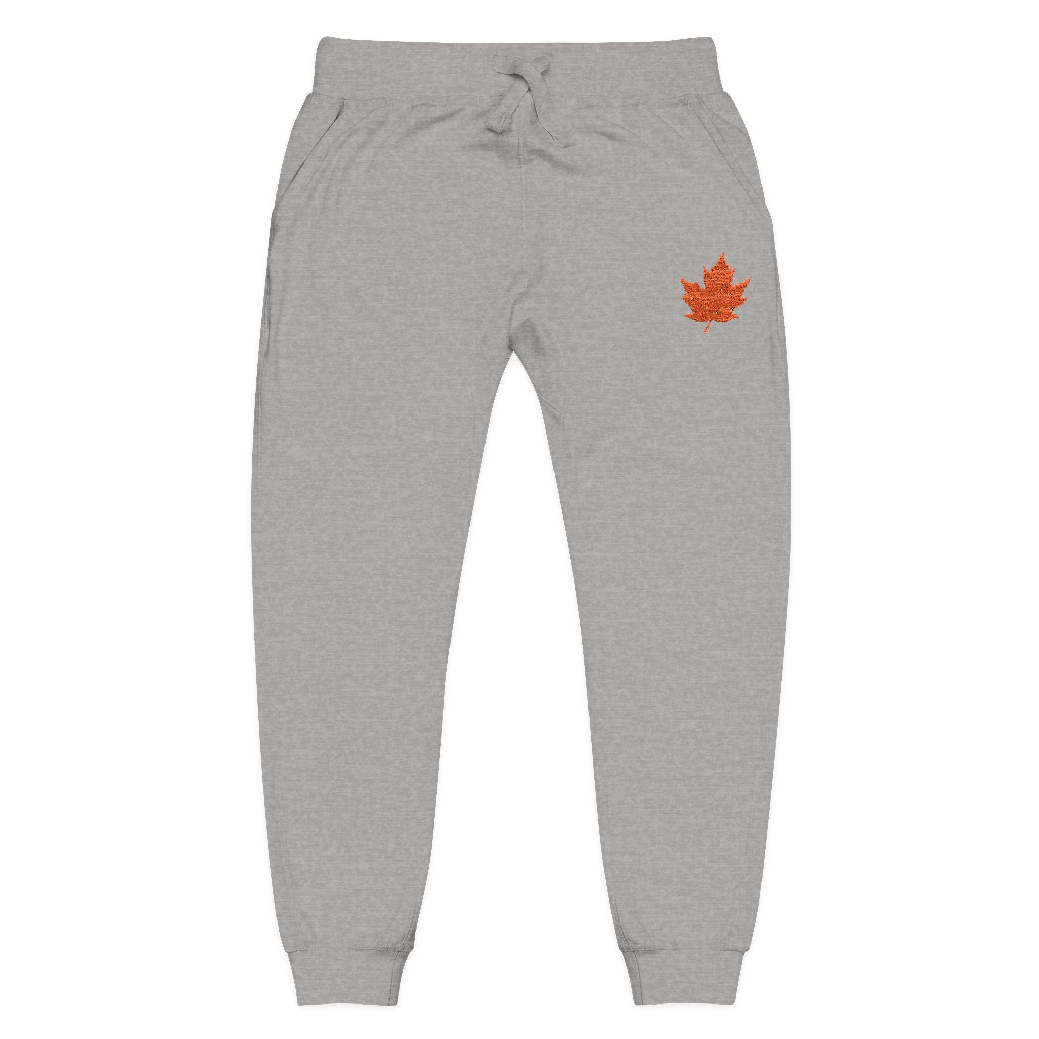 Embroidered Fall Leaf Fleece Sweatpants for Cozy Comfort