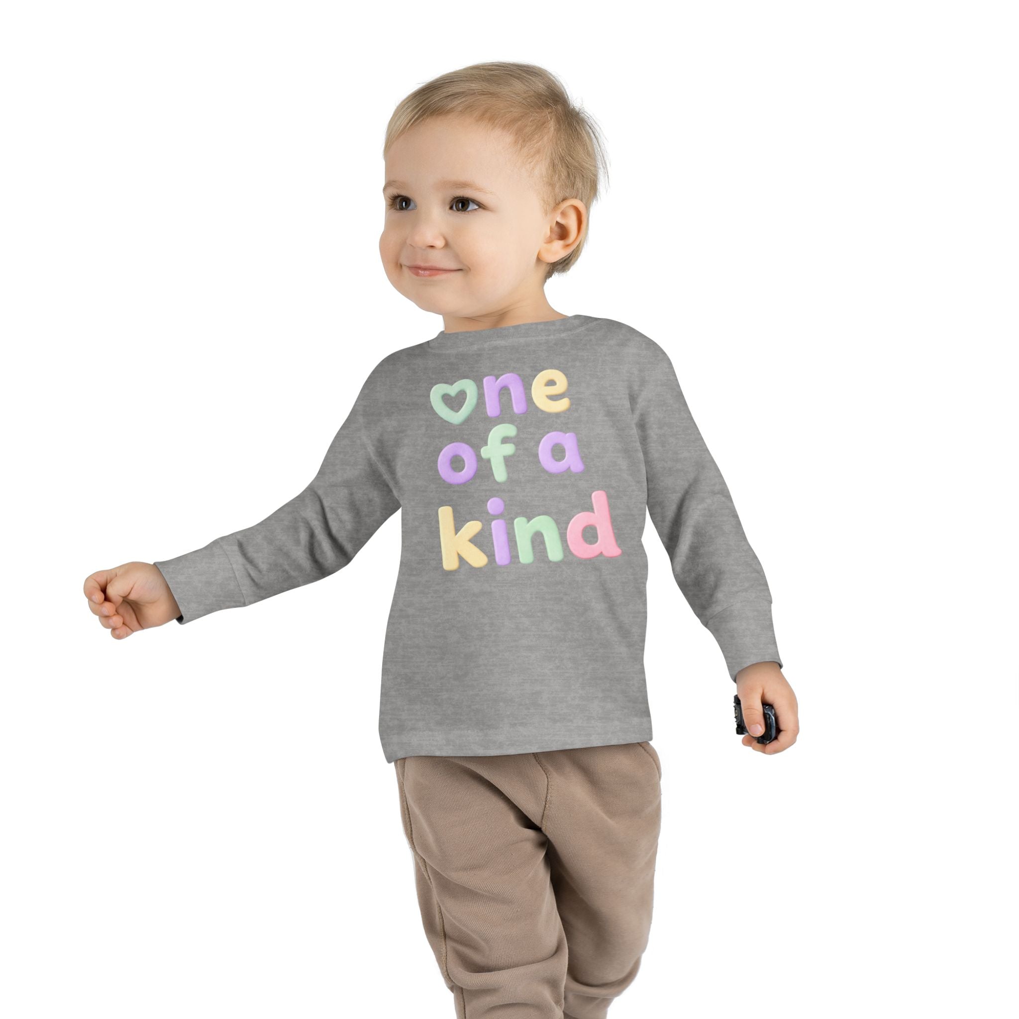Toddler Long Sleeve Tee — "One of a Kind" Pastel Heart Graphic