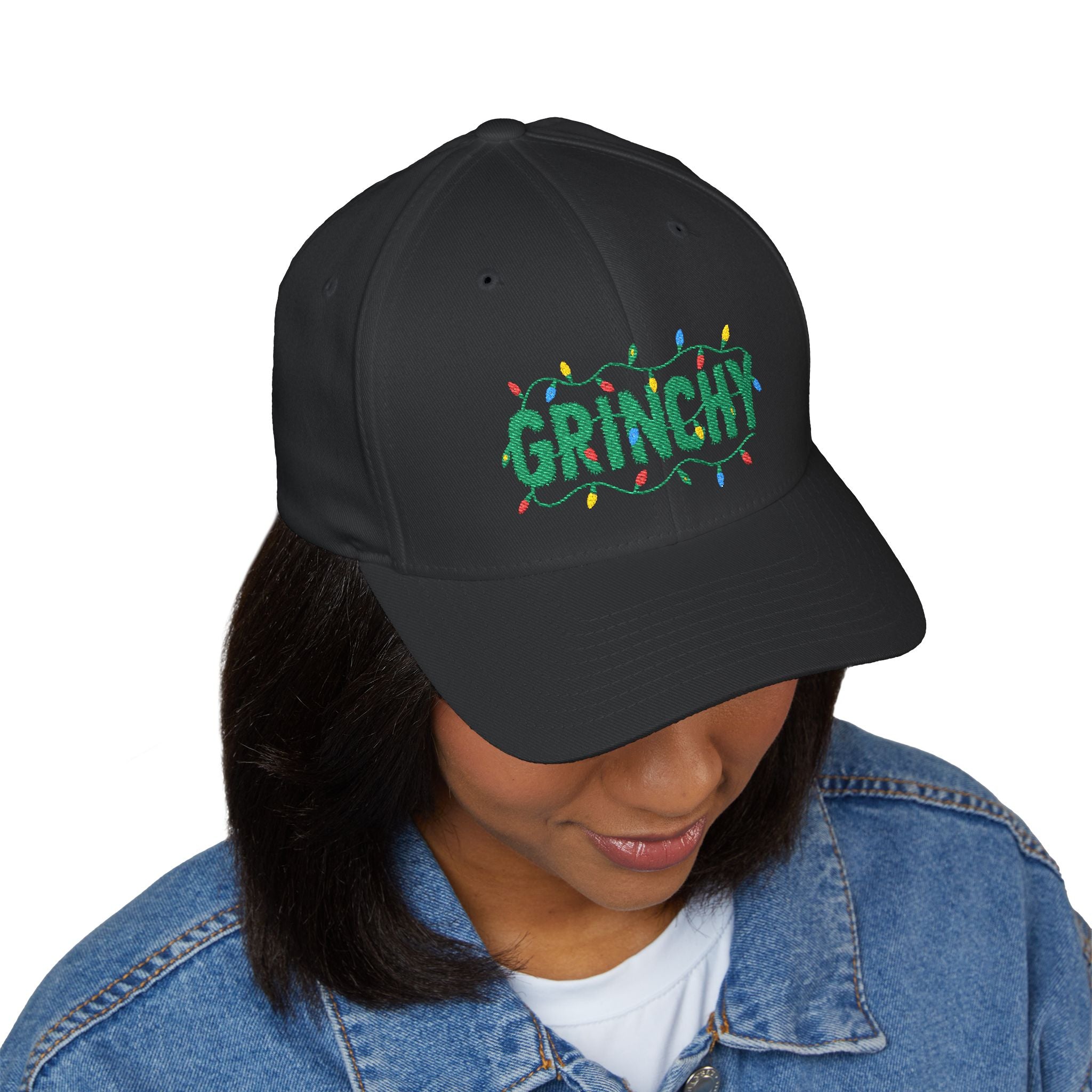 Grinchy Embroidered Christmas Cap — Holiday Light Design