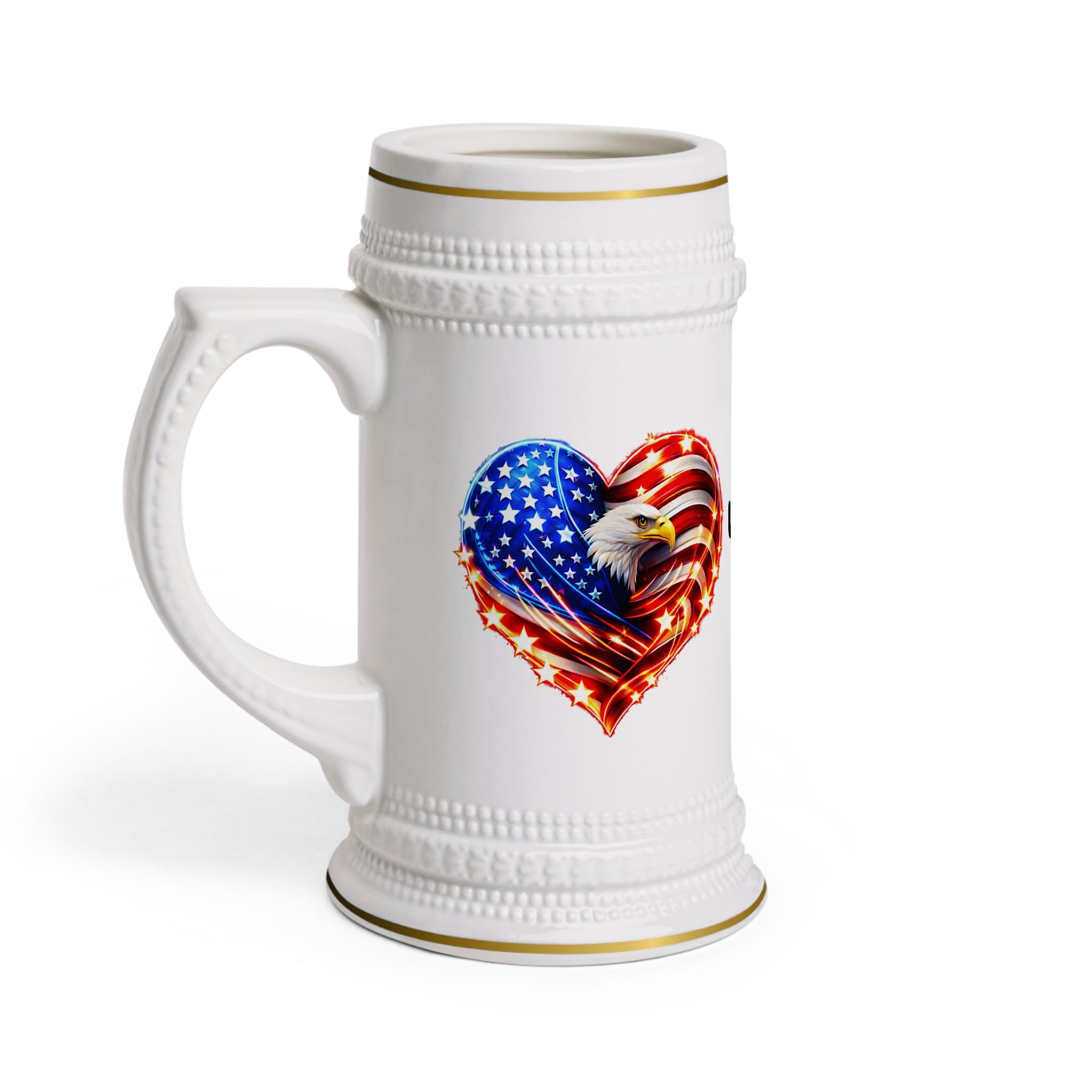 USA 250 Beer Stein Mug – 1776–2026 Patriotic Eagle Heart Ceramic Stein