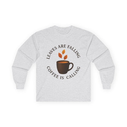 Fall-Themed Long Sleeve Tee, Cozy Autumn Shirt, Coffee Lover's Gift, Perfect for Thanksgiving, Stylish Layering Top