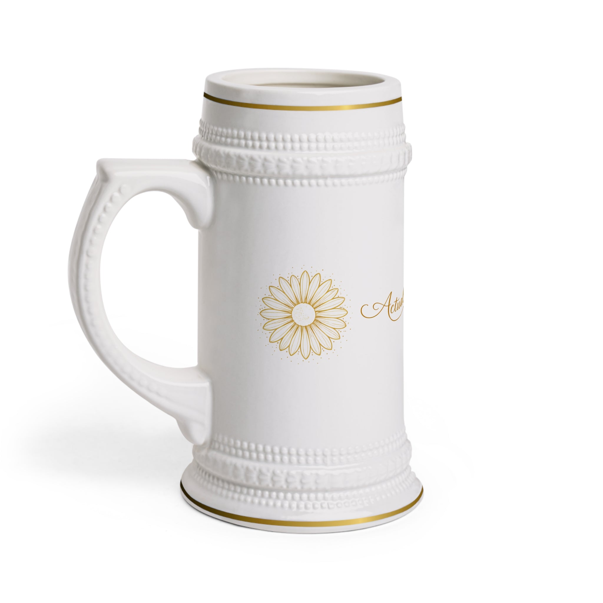 Beer Stein Mug — Actually I Can Floral Ceramic Stein with Gold Accent