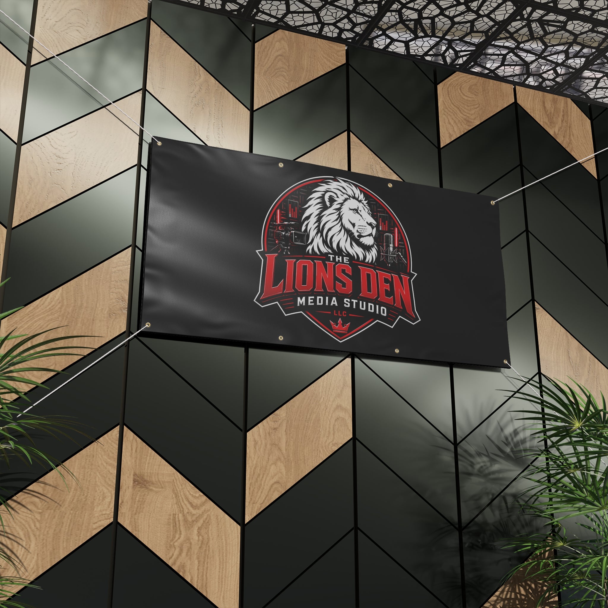 The Lions Den Media Studio Matte Banner
