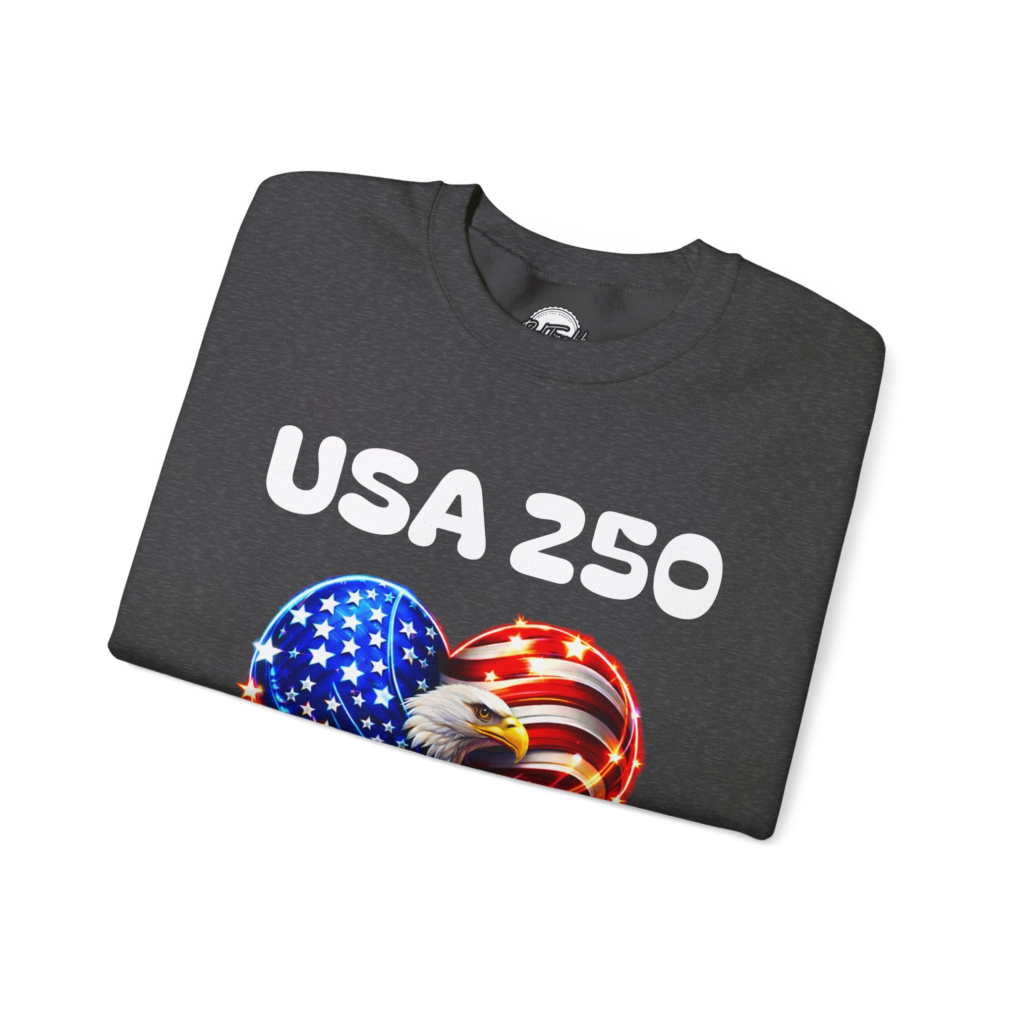 USA 250 Patriotic Crewneck Sweatshirt — American Flag Heart & Eagle Design