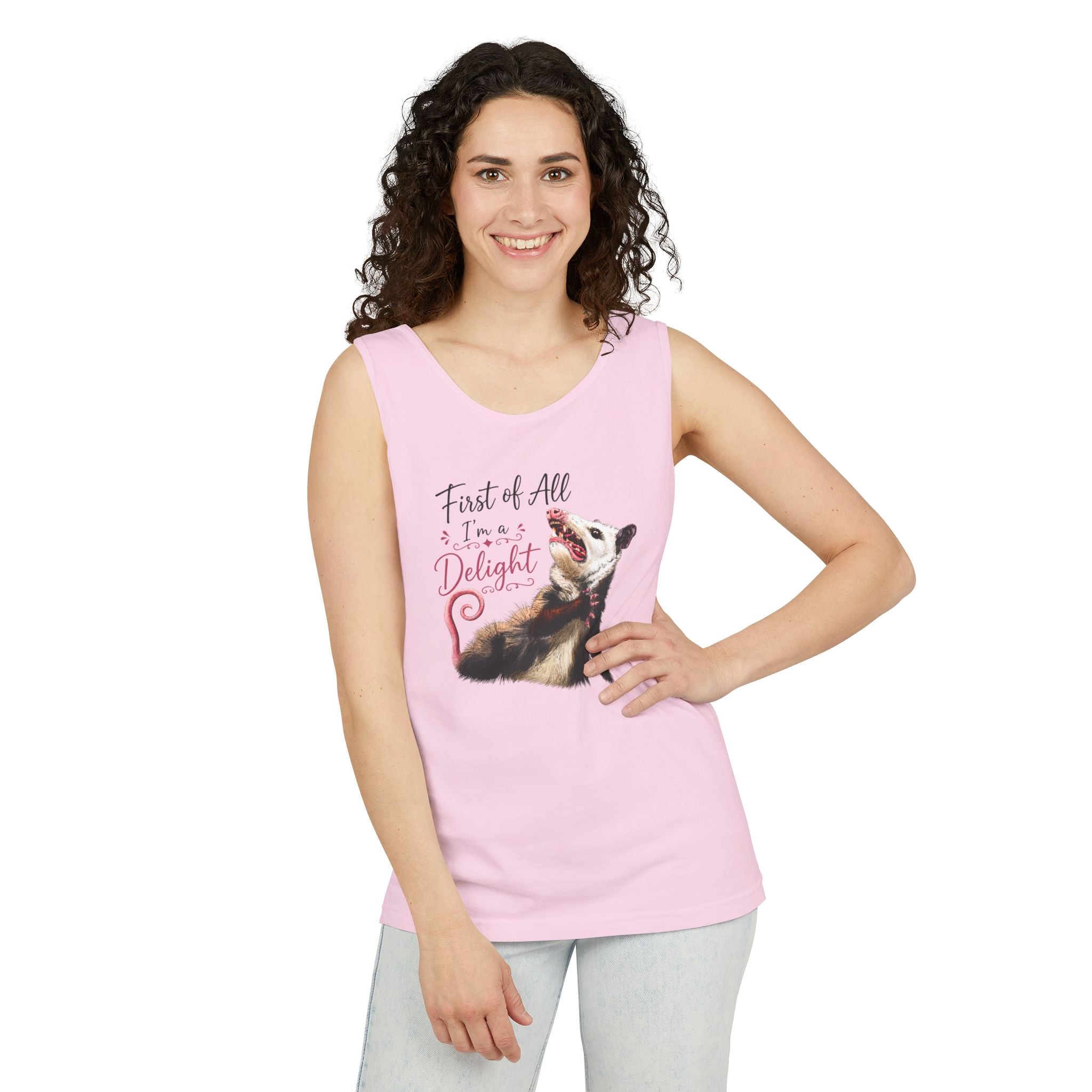 Possum Tank Top - “First of All I’m a Delight” Cute Possum Graphic Tank