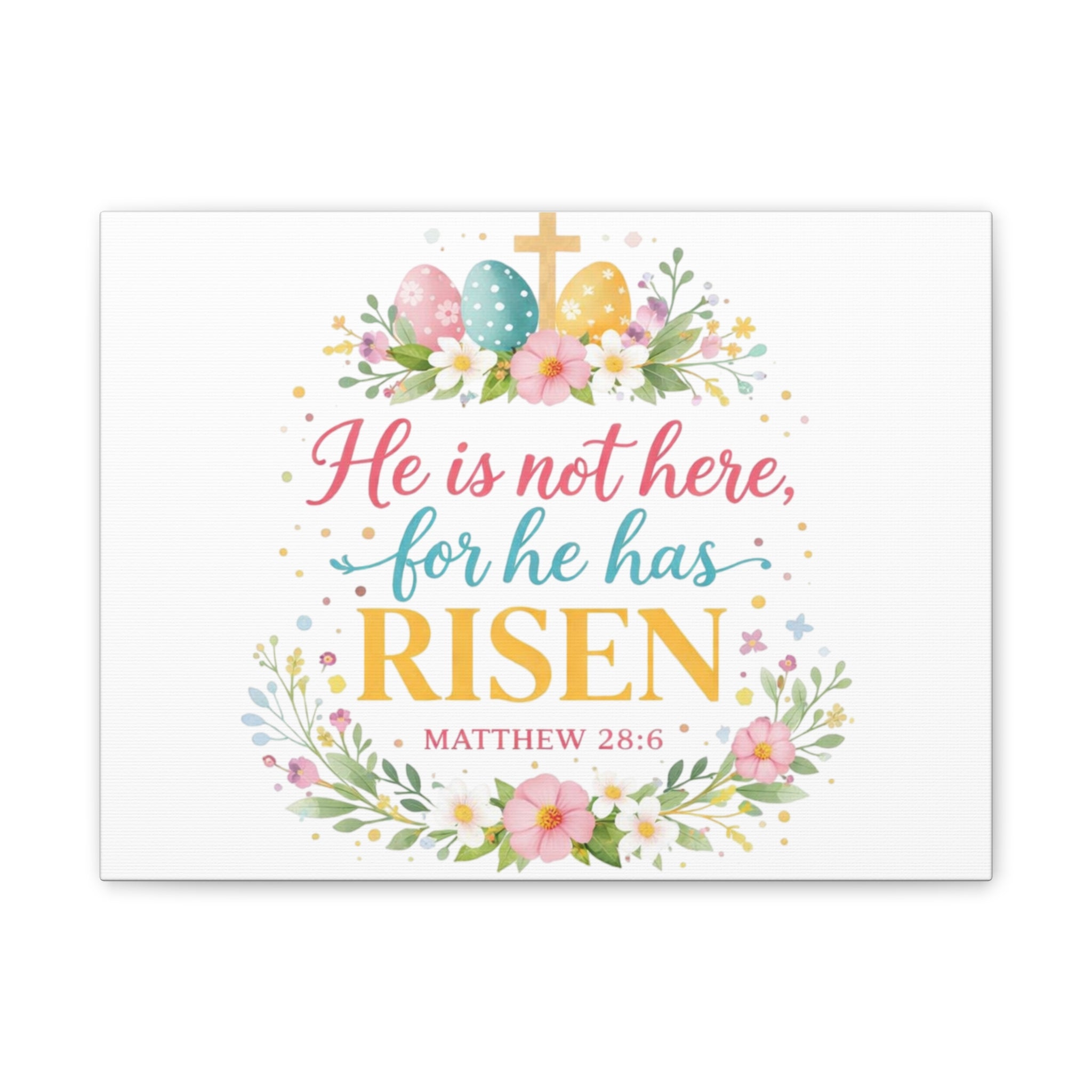 He is not here for he has Risen Canvas Stretched | Easter Scripture Wall Art