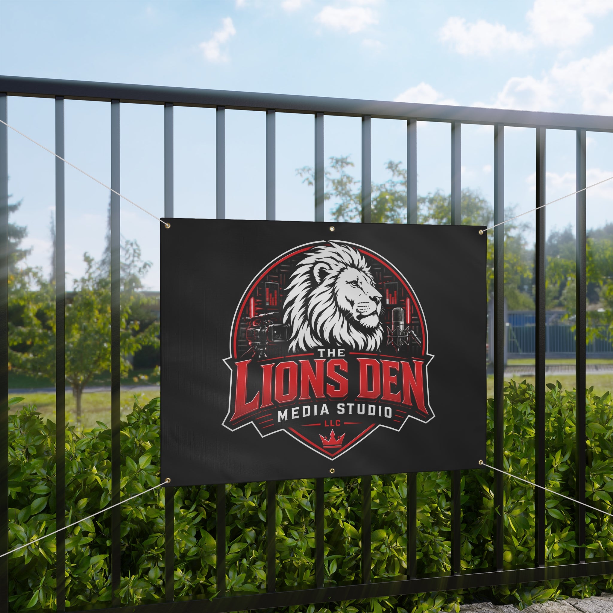 The Lions Den Media Studio Matte Banner