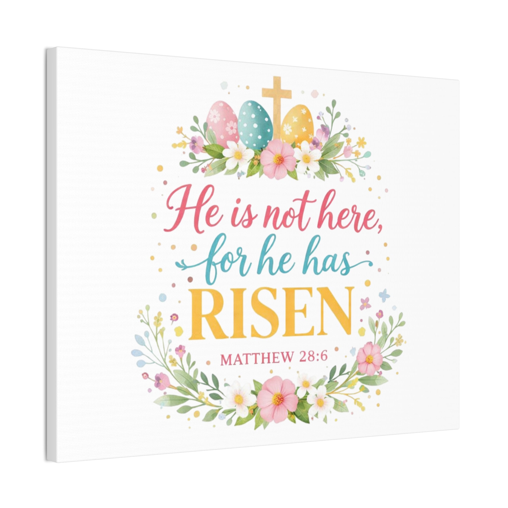 He is not here for he has Risen Canvas Stretched | Easter Scripture Wall Art