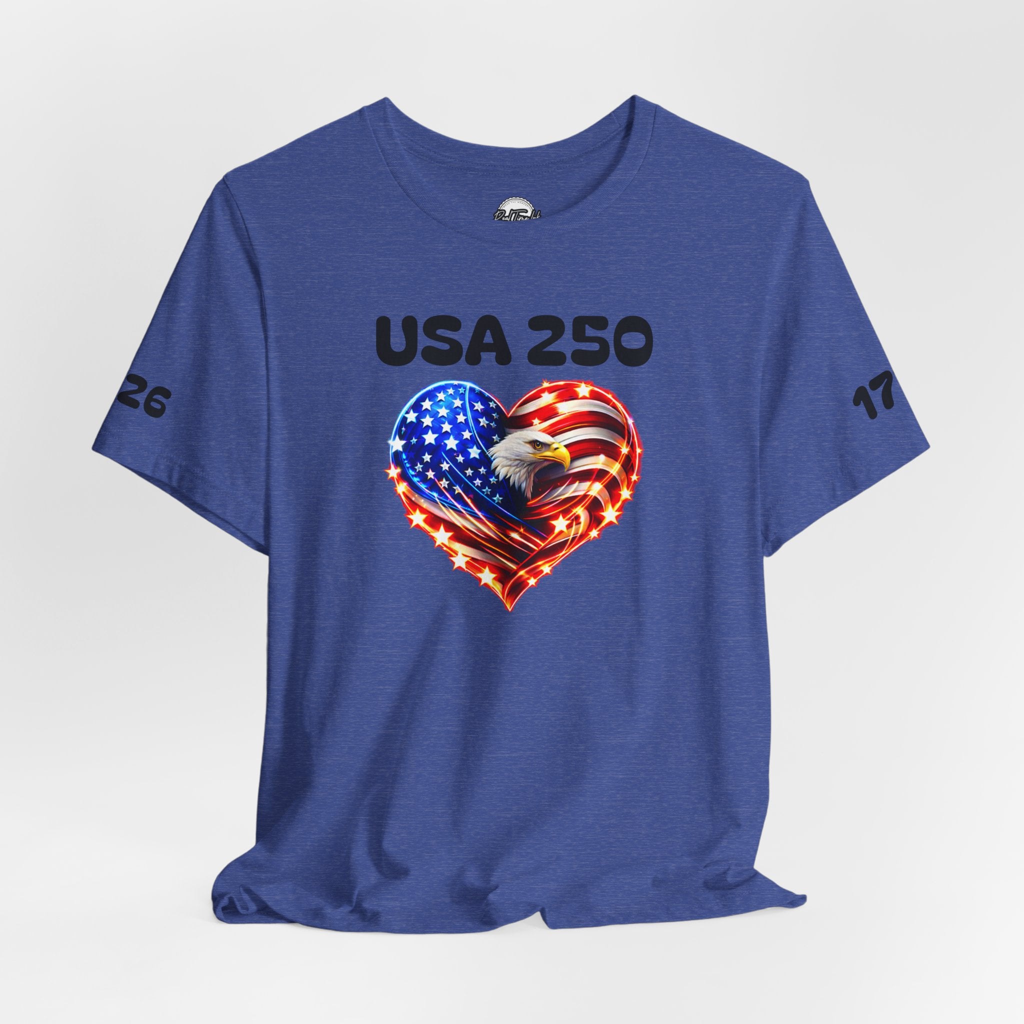USA 250 Heart Flag T-Shirt — Patriotic Bald Eagle Tee for Independence Day