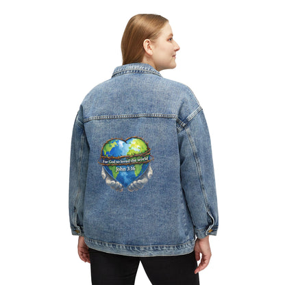 "For God so loved the world" Denim Jacket Heart Back Graphic