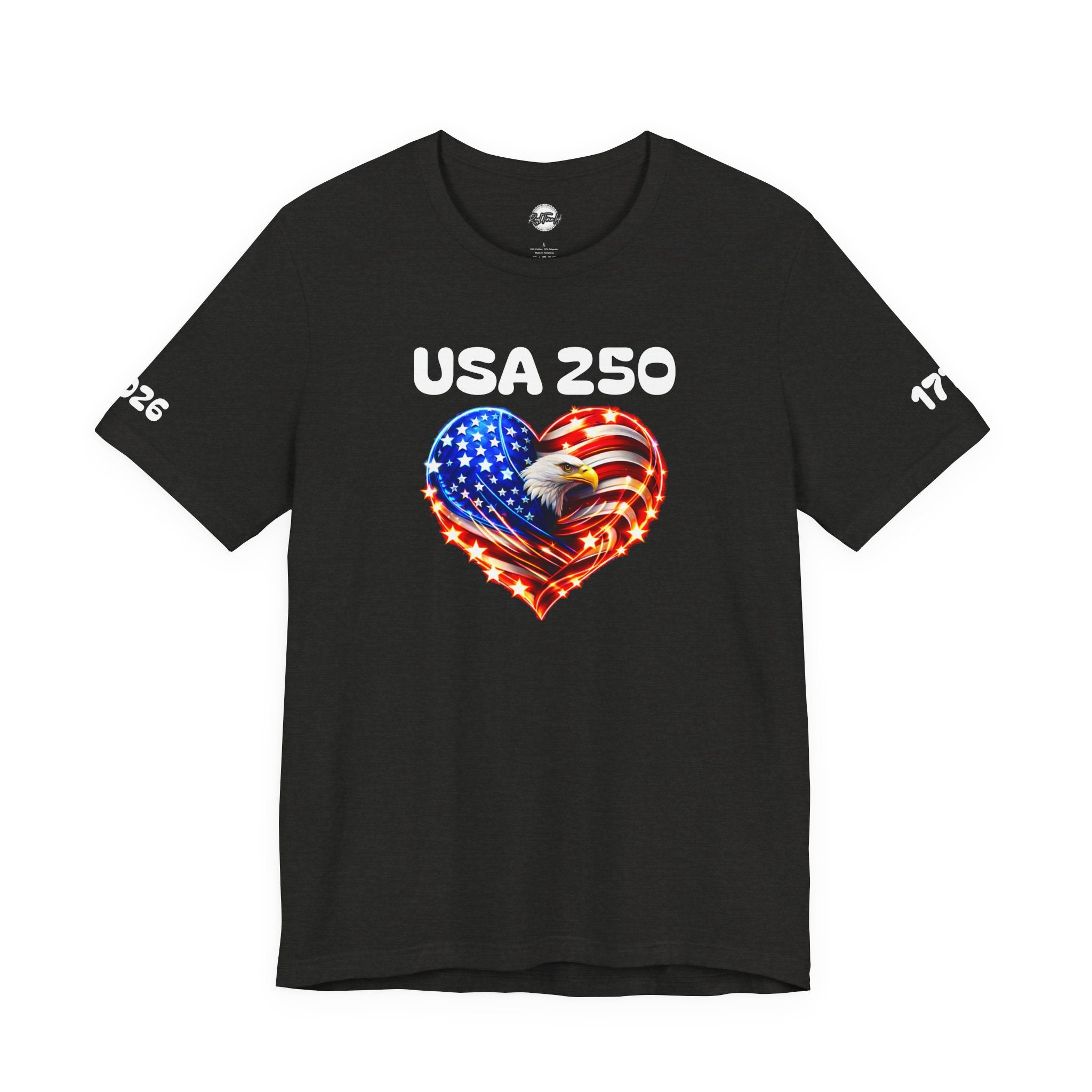 USA 250 Heart Flag T-Shirt — Patriotic Bald Eagle Tee for Independence Day