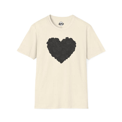 Black Rose Heart T-Shirt — Floral Heart Graphic Tee for Valentine’s Day