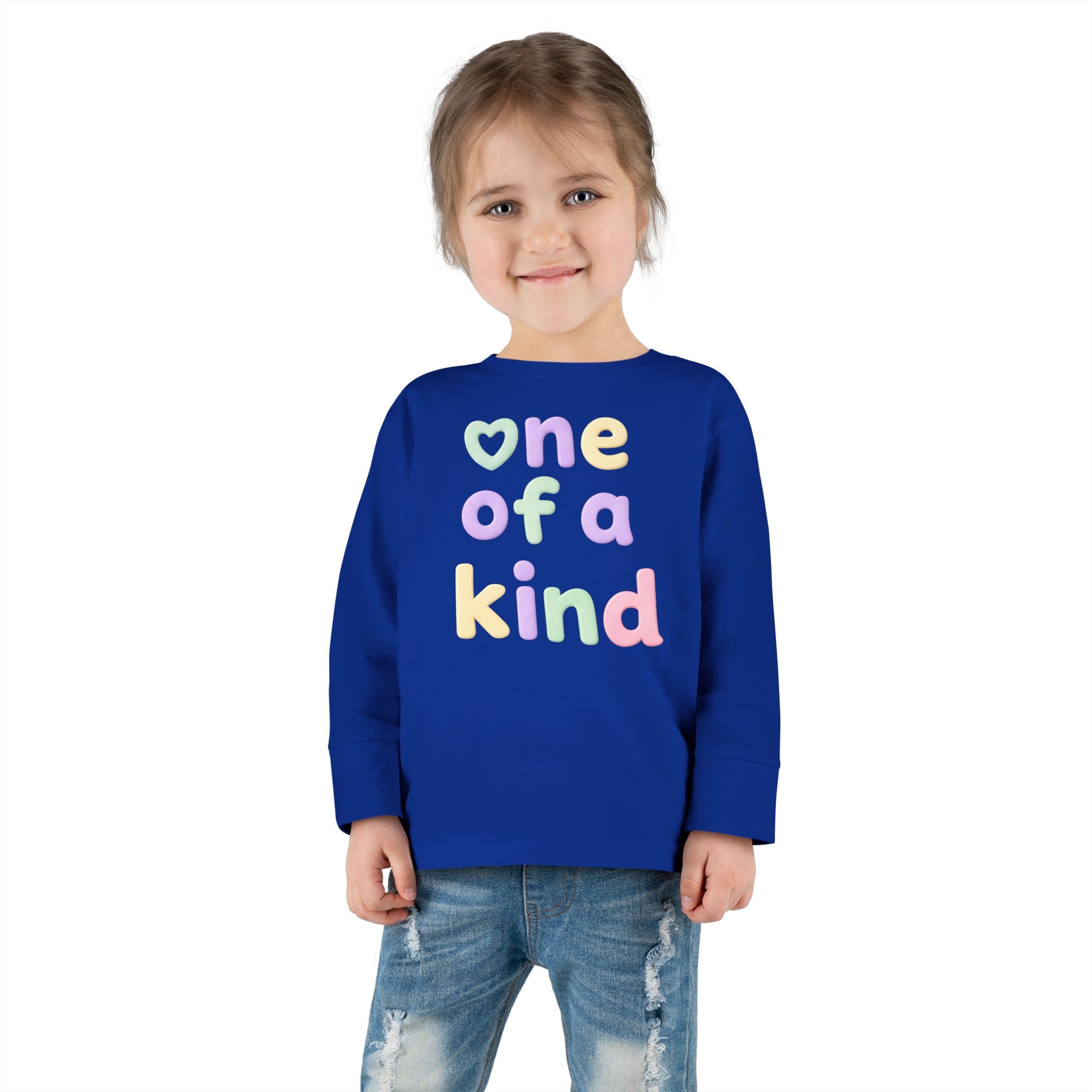 Toddler Long Sleeve Tee — "One of a Kind" Pastel Heart Graphic
