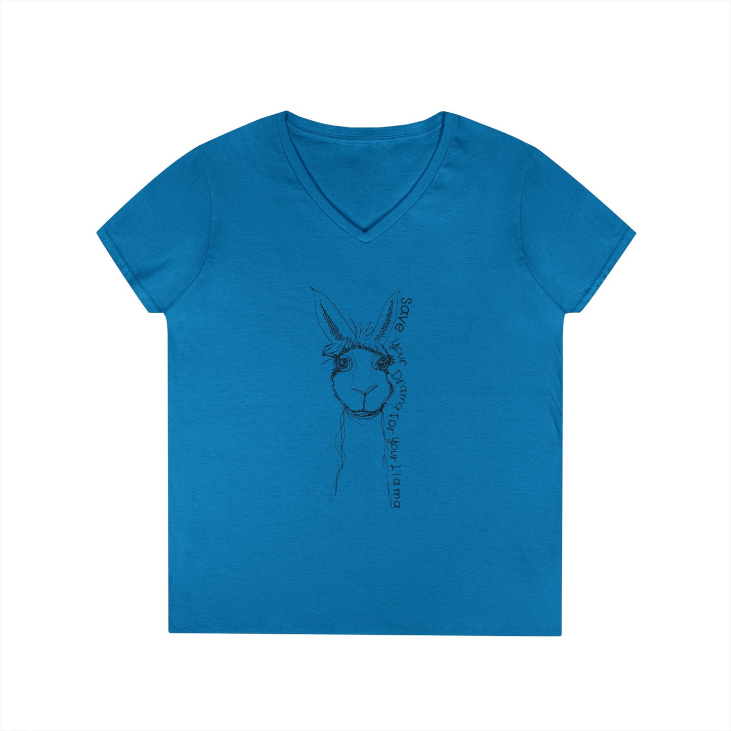 Llama Love V-Neck T-Shirt, Funny Animal Graphic Tee, Casual Outing Top, Gift for Animal Lovers, Unique Birthday Present, Cute Summer Apparel