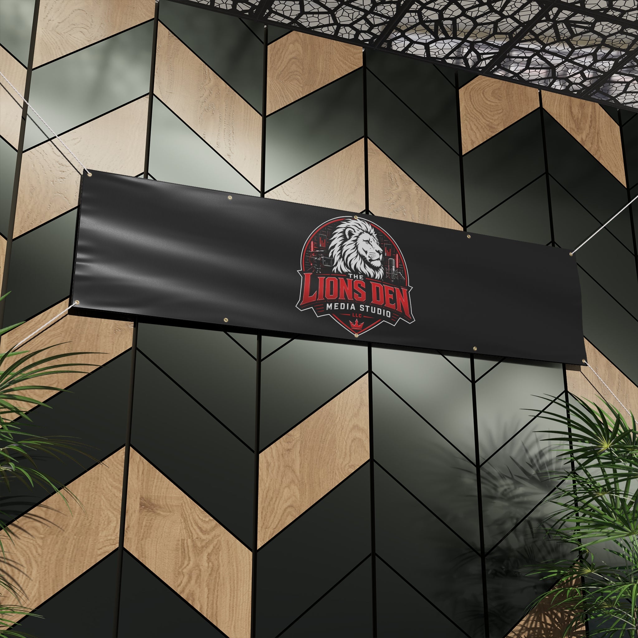 The Lions Den Media Studio Matte Banner