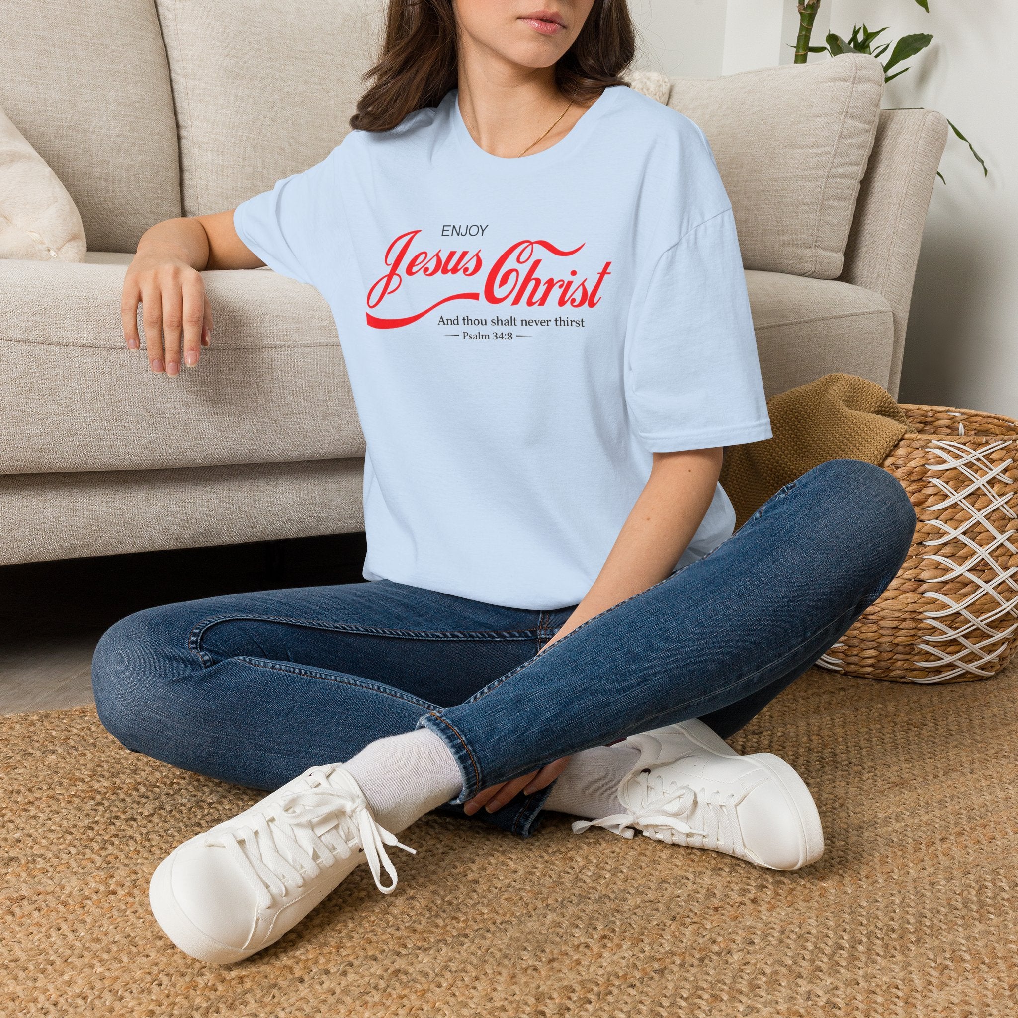 Jesus Christ T-Shirt — "Enjoy Jesus Christ" Psalm 34:8 Faith Tee