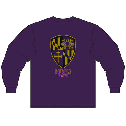 Purple Blood Unisex Long Sleeve T-Shirt, Gift for MD Fans, Maryland Pride Tee, College Apparel, Vintage Style Outfit