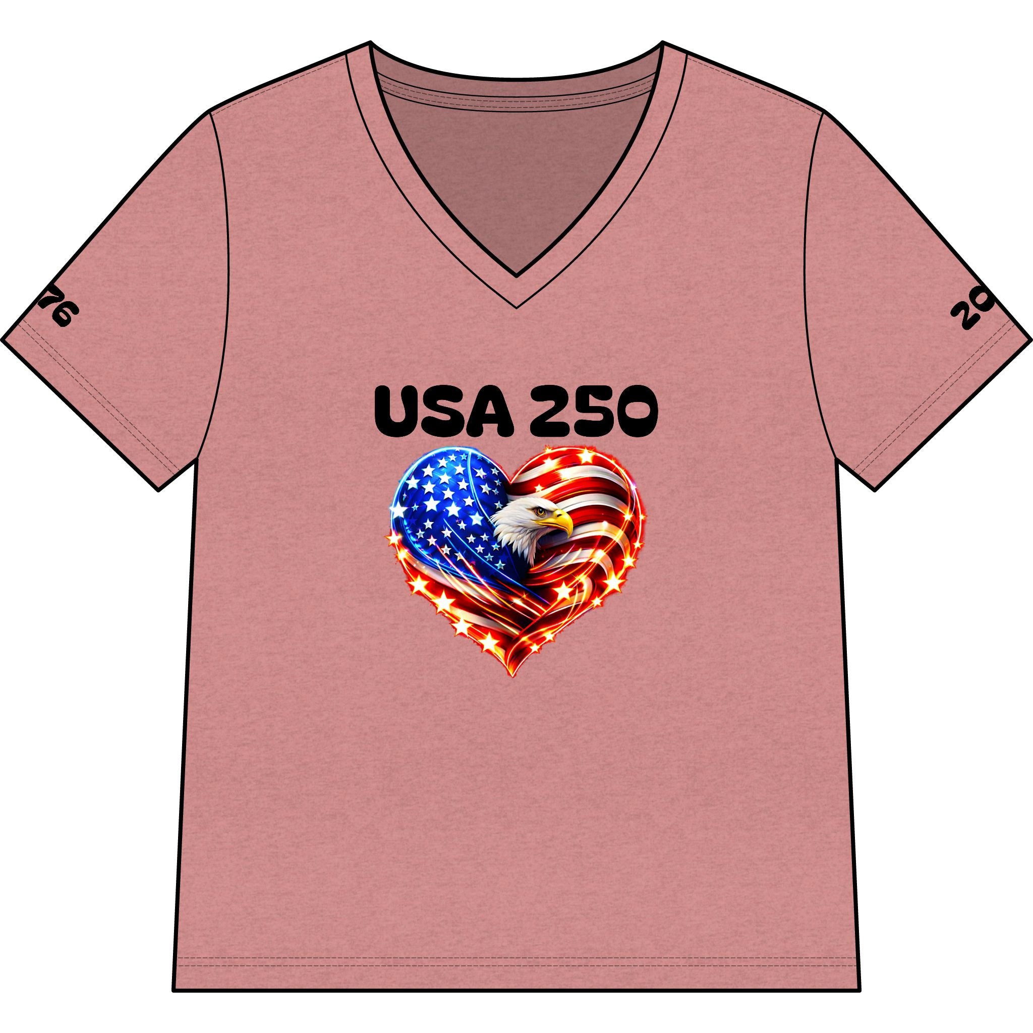 USA 250 Heart Eagle V-Neck Tee — Patriotic Women’s 250th Anniversary Shirt