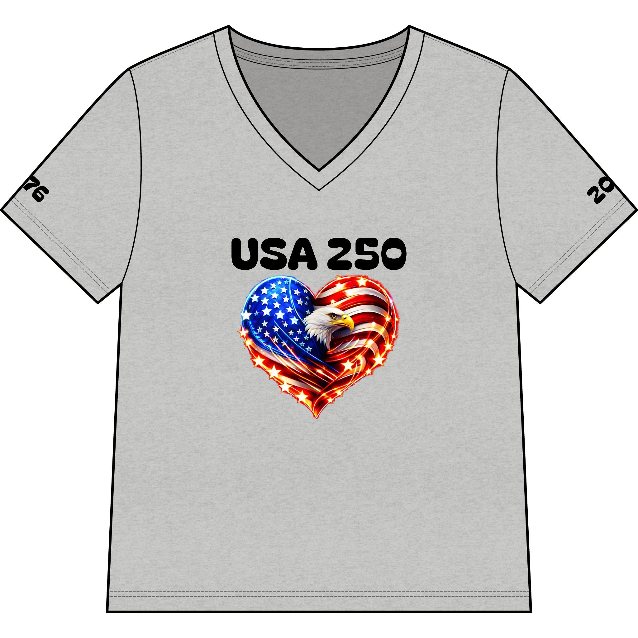 USA 250 Heart Eagle V-Neck Tee — Patriotic Women’s 250th Anniversary Shirt