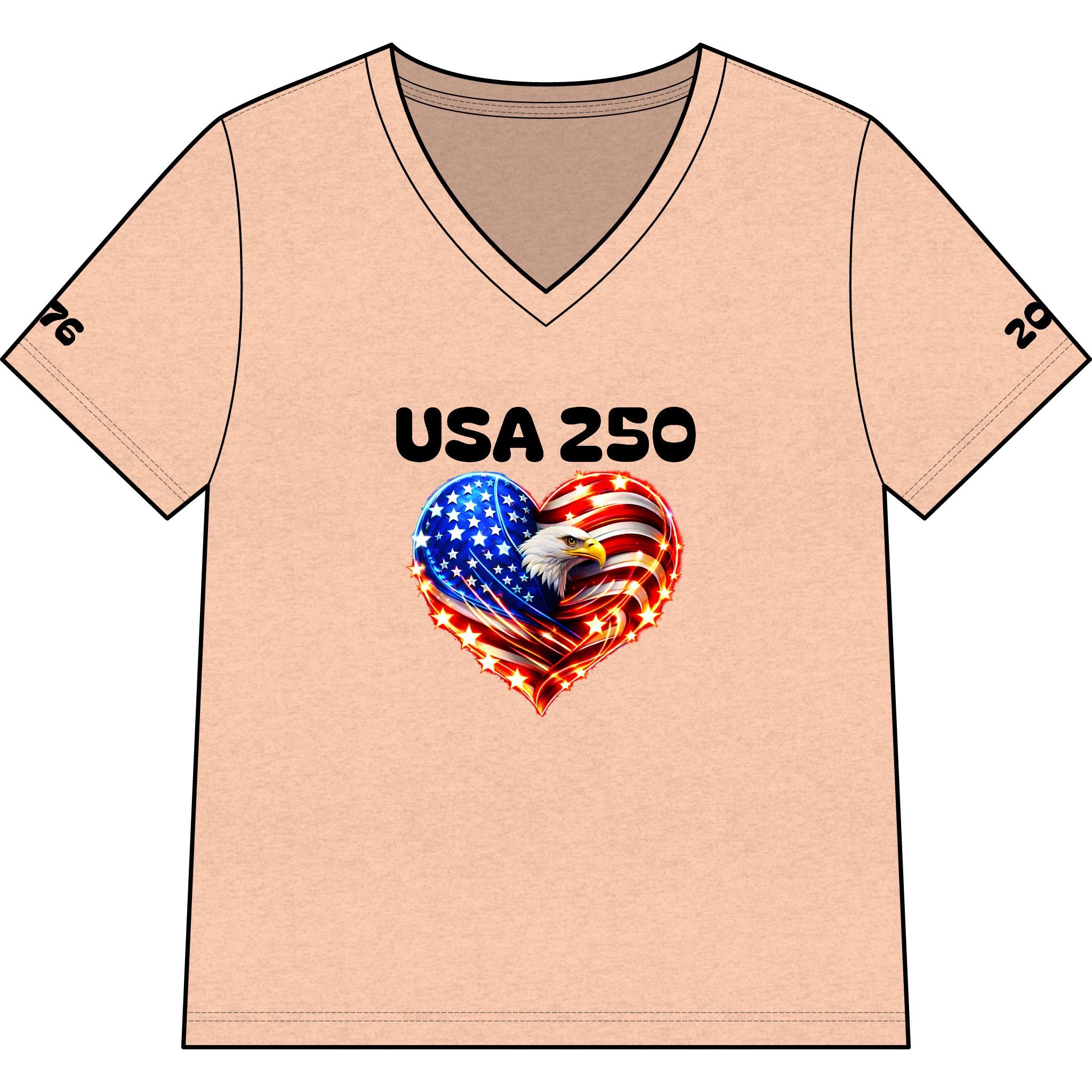 USA 250 Heart Eagle V-Neck Tee — Patriotic Women’s 250th Anniversary Shirt