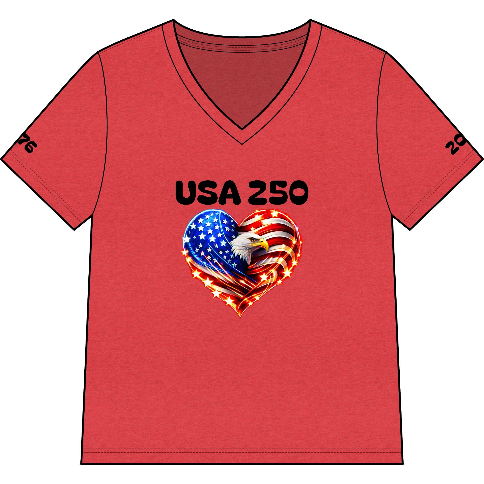 USA 250 Heart Eagle V-Neck Tee — Patriotic Women’s 250th Anniversary Shirt