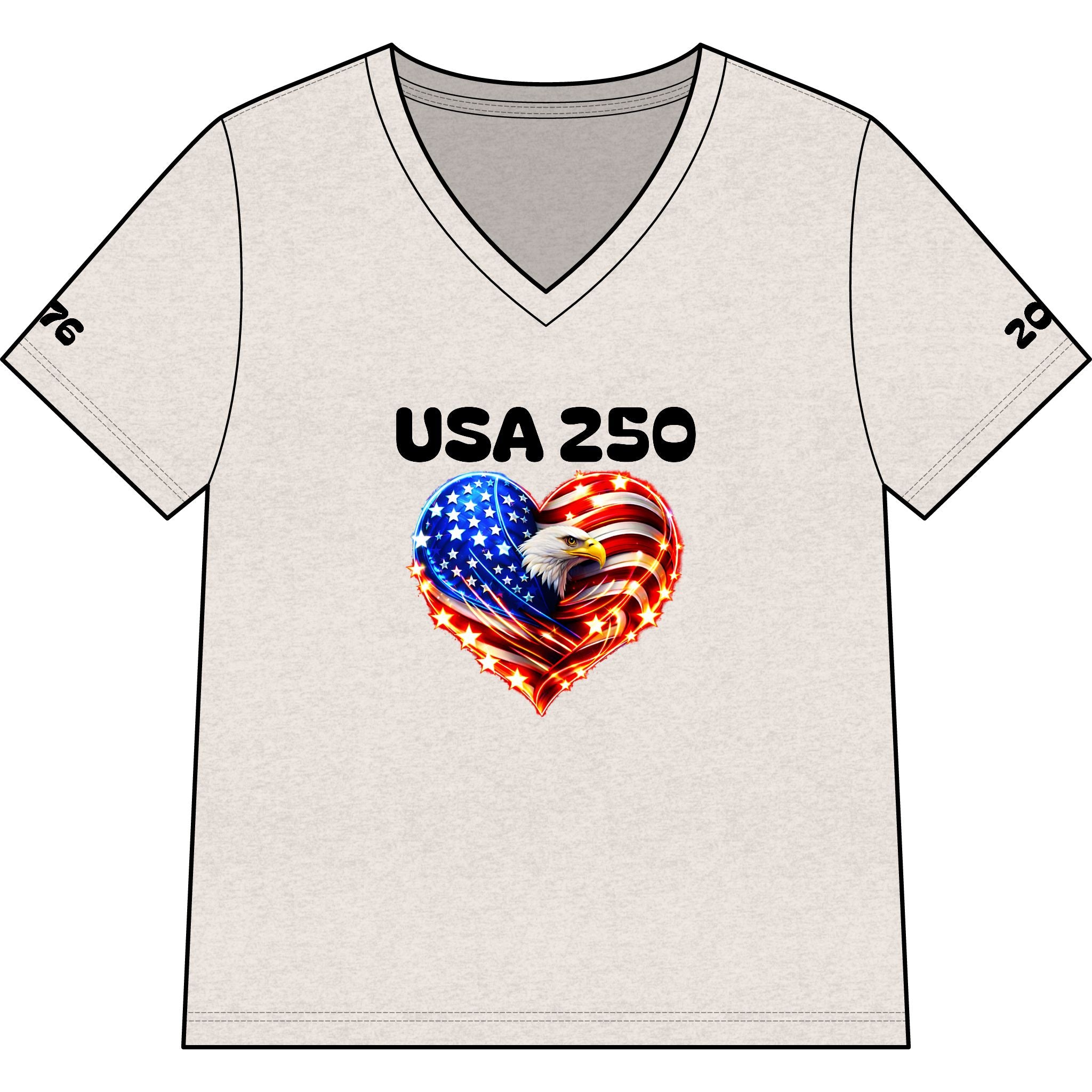 USA 250 Heart Eagle V-Neck Tee — Patriotic Women’s 250th Anniversary Shirt