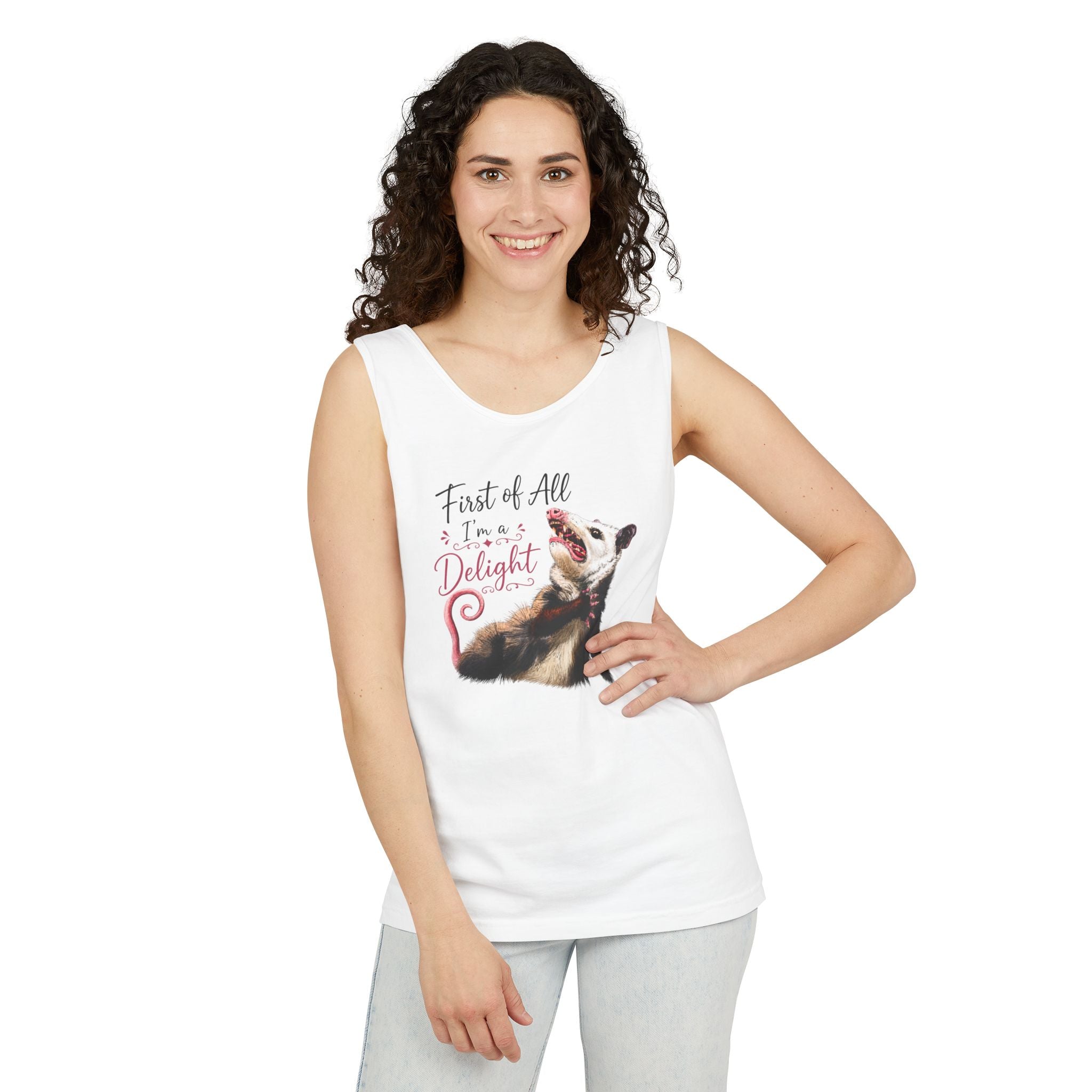 Possum Tank Top - “First of All I’m a Delight” Cute Possum Graphic Tank