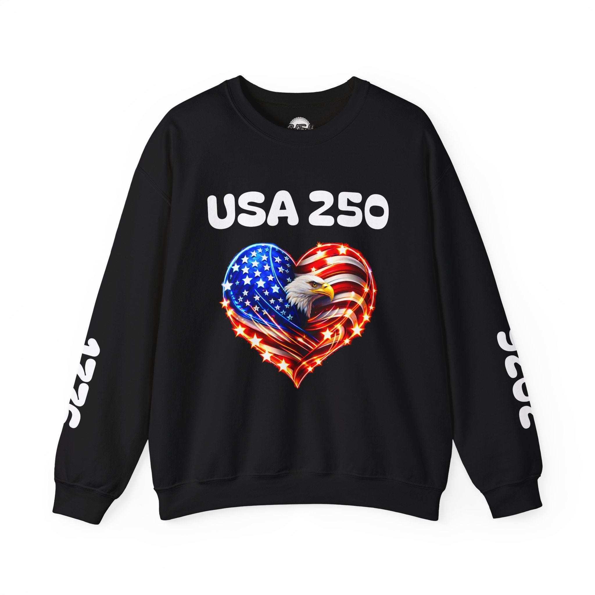 USA 250 Patriotic Crewneck Sweatshirt — American Flag Heart & Eagle Design