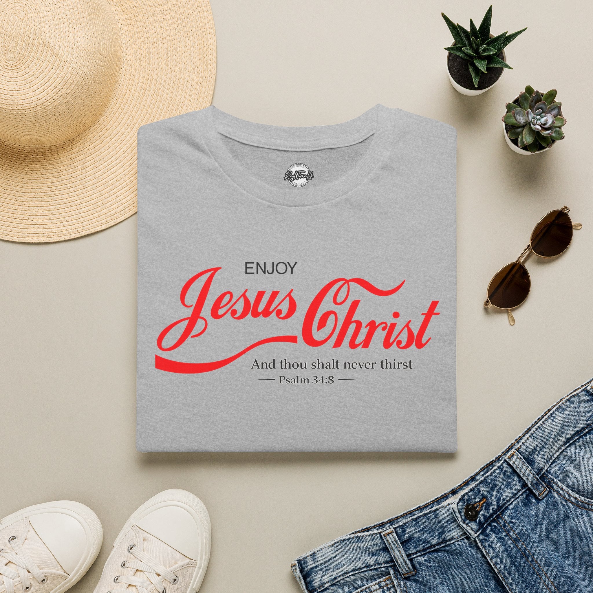 Jesus Christ T-Shirt — "Enjoy Jesus Christ" Psalm 34:8 Faith Tee