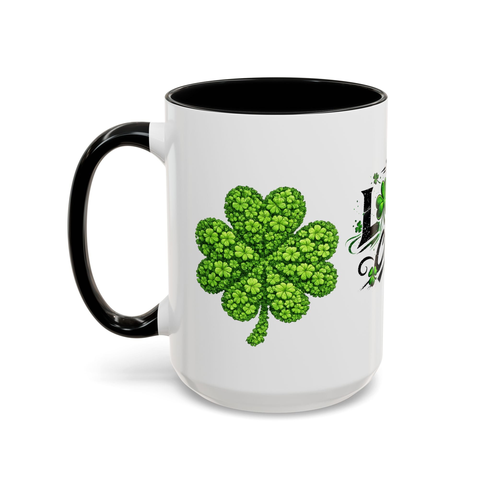 St. Patrick's 'The Lucky Crew' Accent Coffee Mug – Clover & Beer Shamrock Design (11/15 oz)